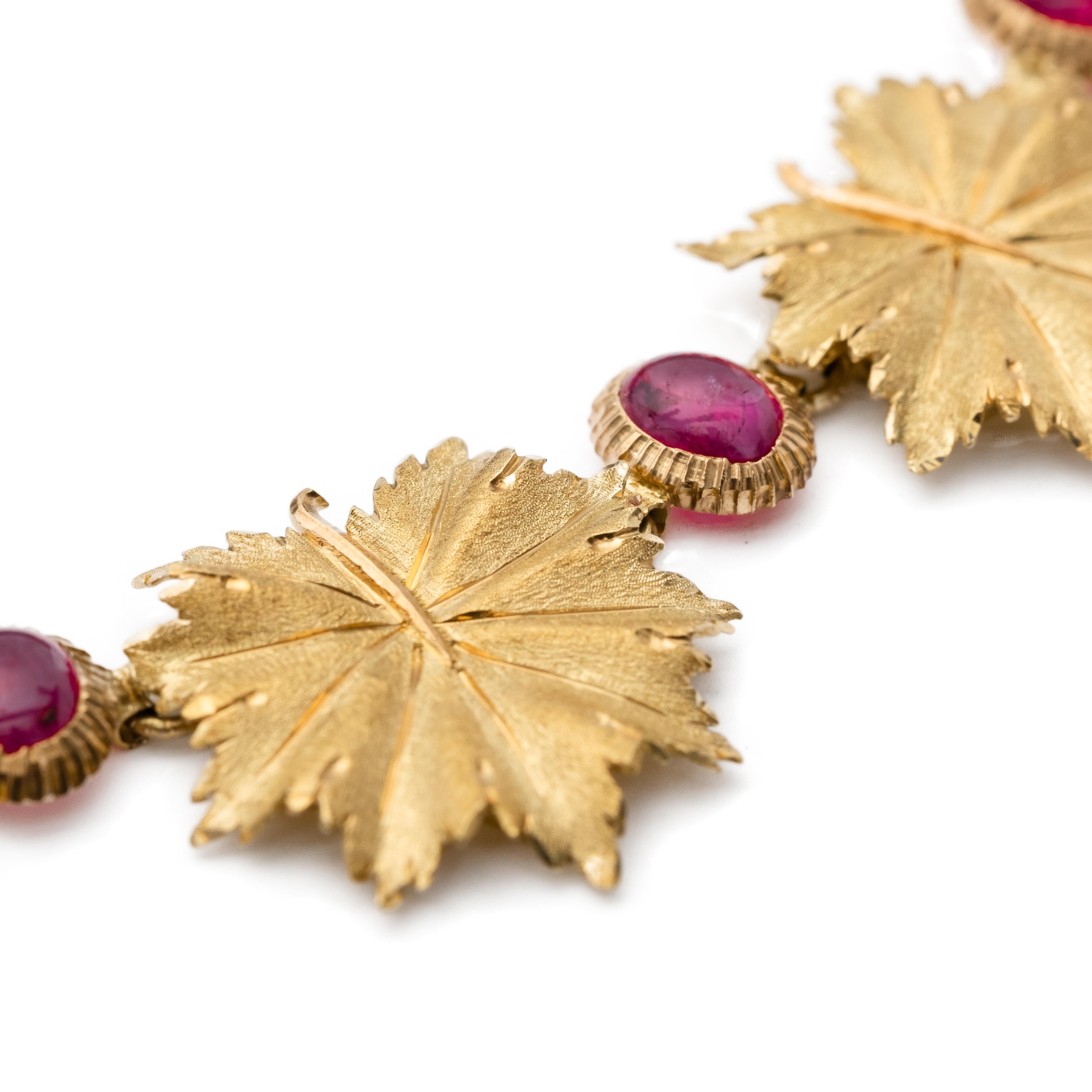 Buccellati 18K and Ruby Leaf Necklace In Excellent Condition In Kingston, NY