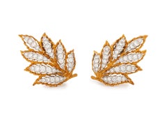 Gianmaria Buccellati 18K Gold Diamond Leaf Earrings from Italy