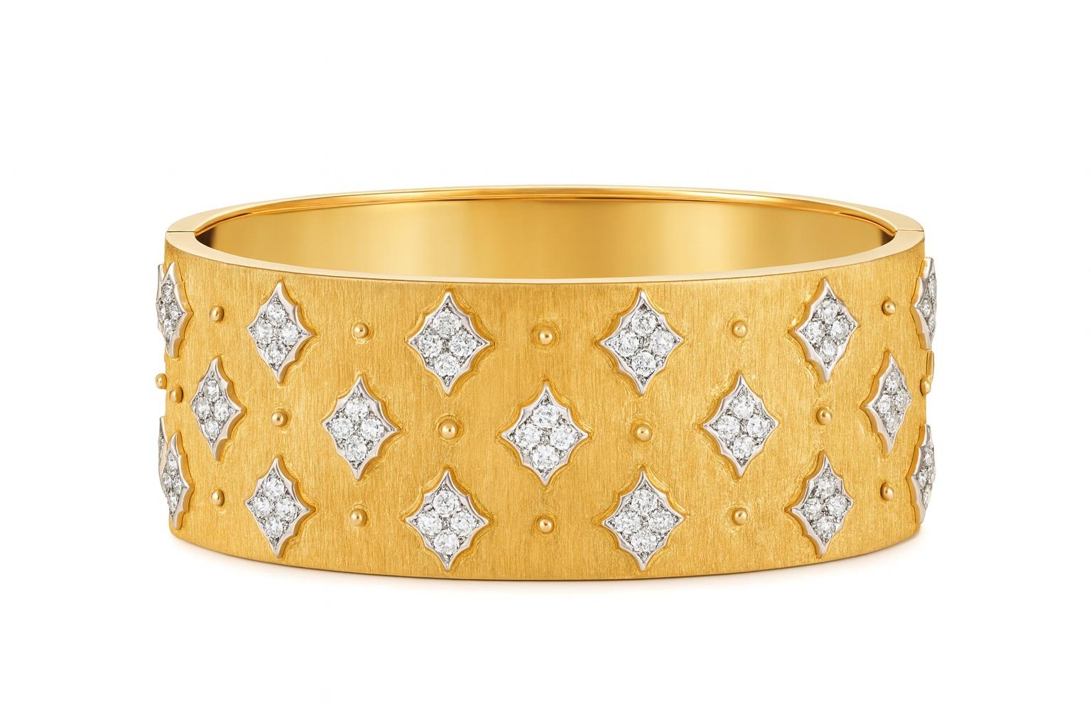 Taille ronde Bracelet Buccellati en or 18 carats et diamants à plaque étoilée, vers les années 1960 en vente