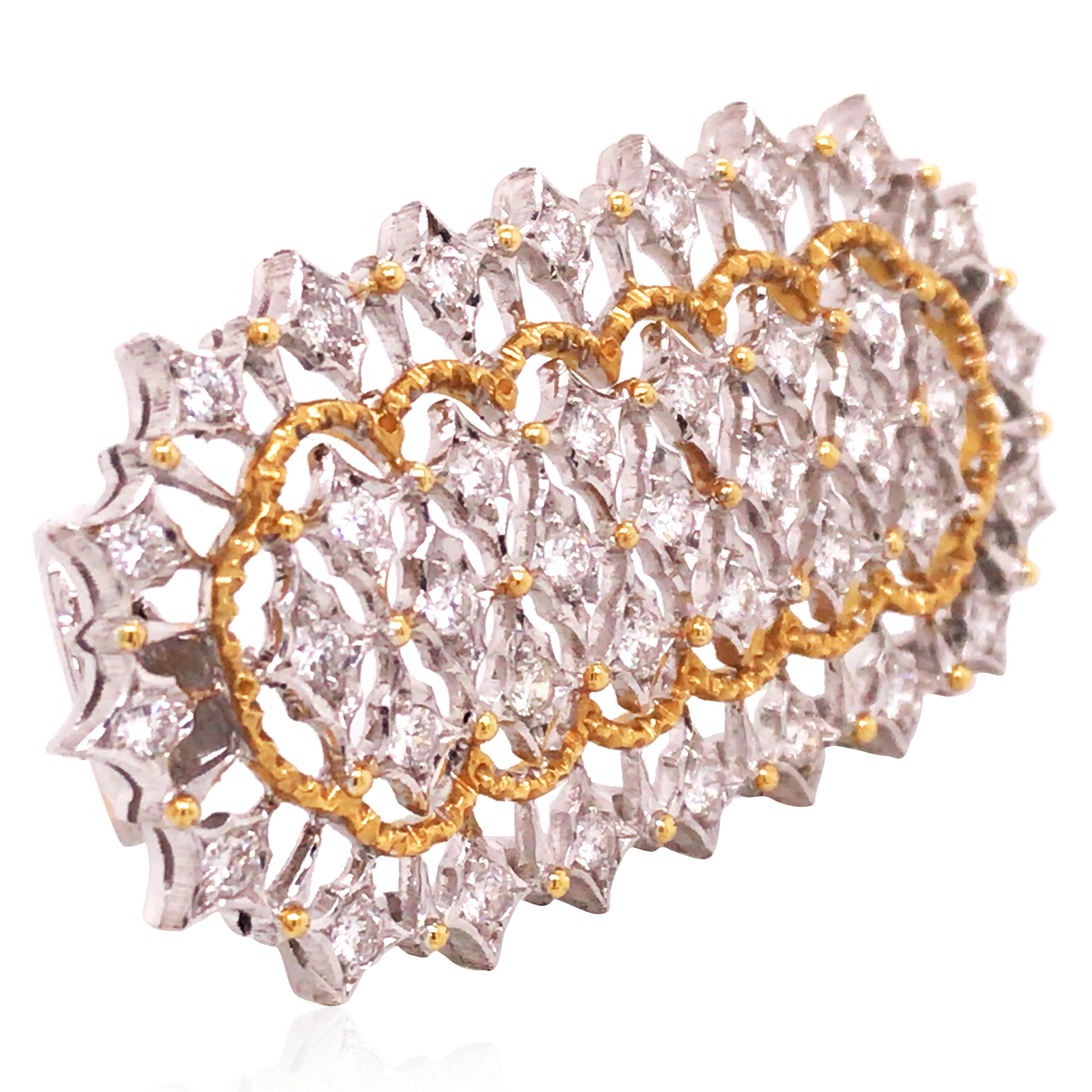 This exquisite Buccellati diamond brooch consists of 39 round-cut diamonds approx. 1.17ct in total. 

Diamond: 1.17ct
Weight:  9.9 grams
Measurement:  4.3 x 2.3cm