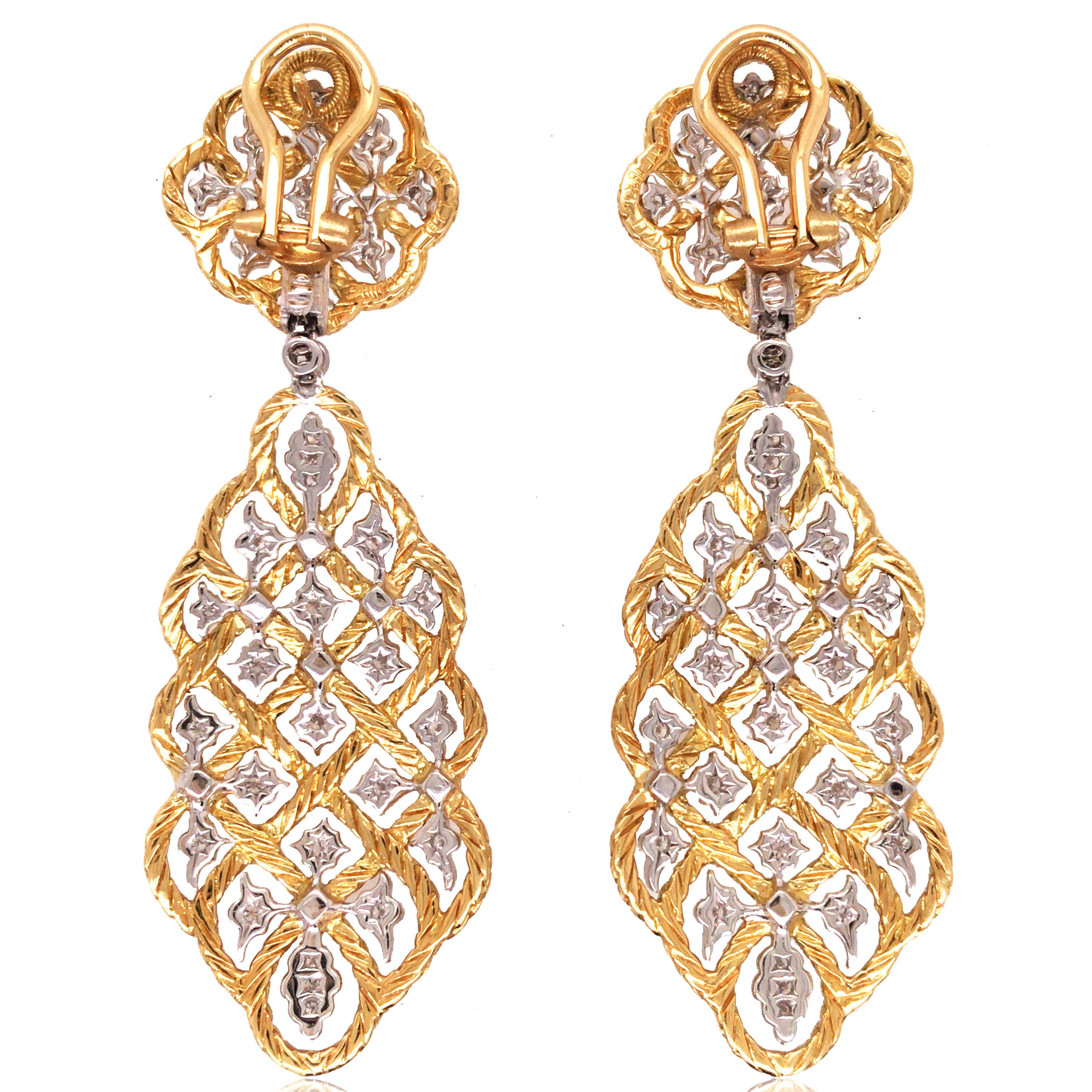 Round Cut Buccellati, 18K Gold Diamond Earrings