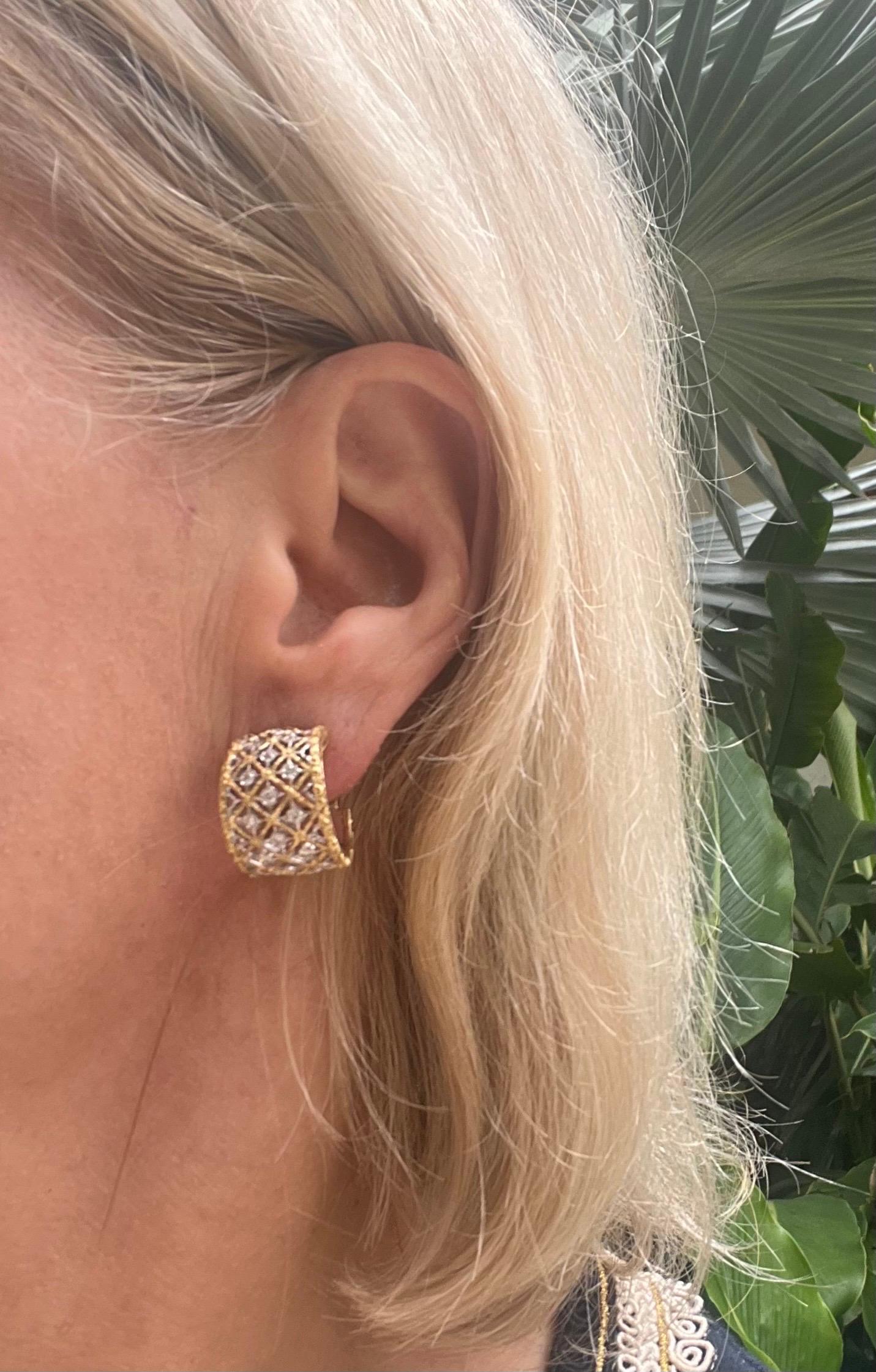 Orecchini a cerchio con diamanti in oro 18k Buccellati in vendita 1