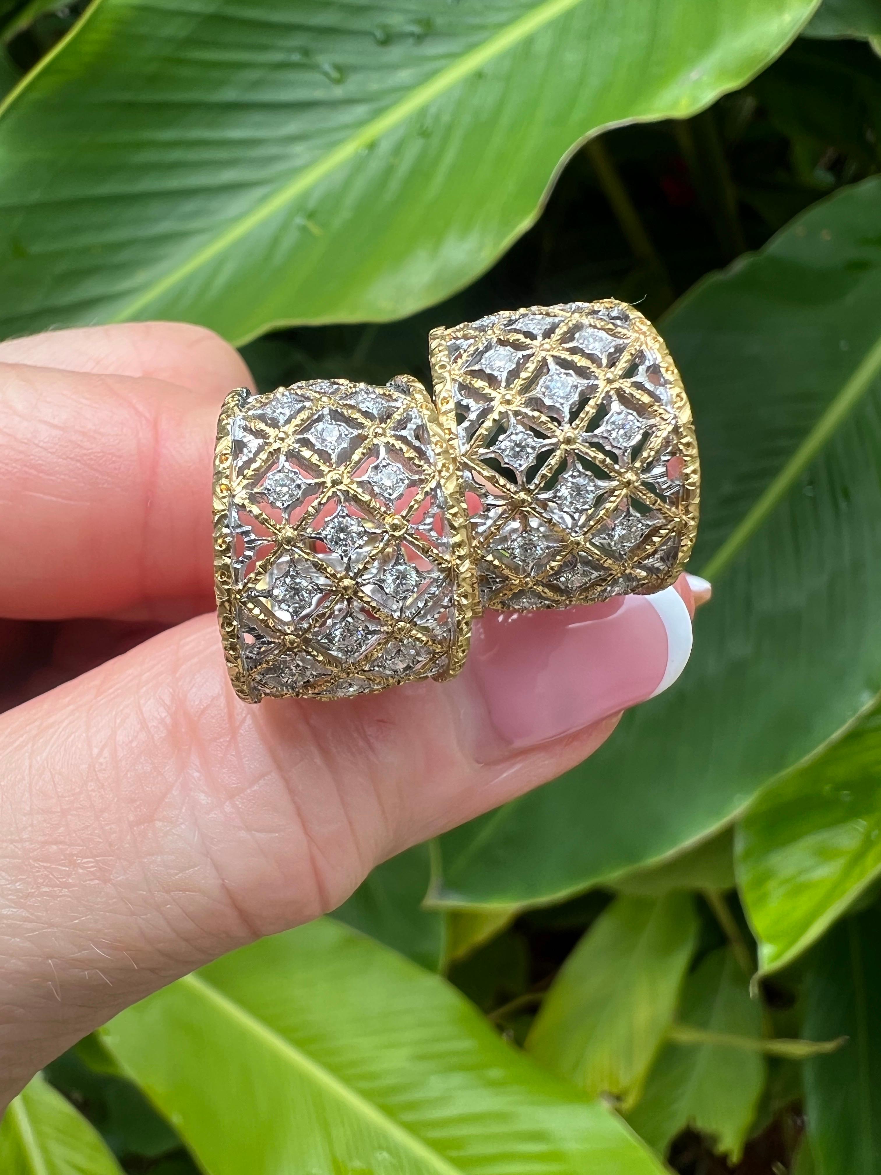 Orecchini a cerchio con diamanti in oro 18k Buccellati in vendita 2