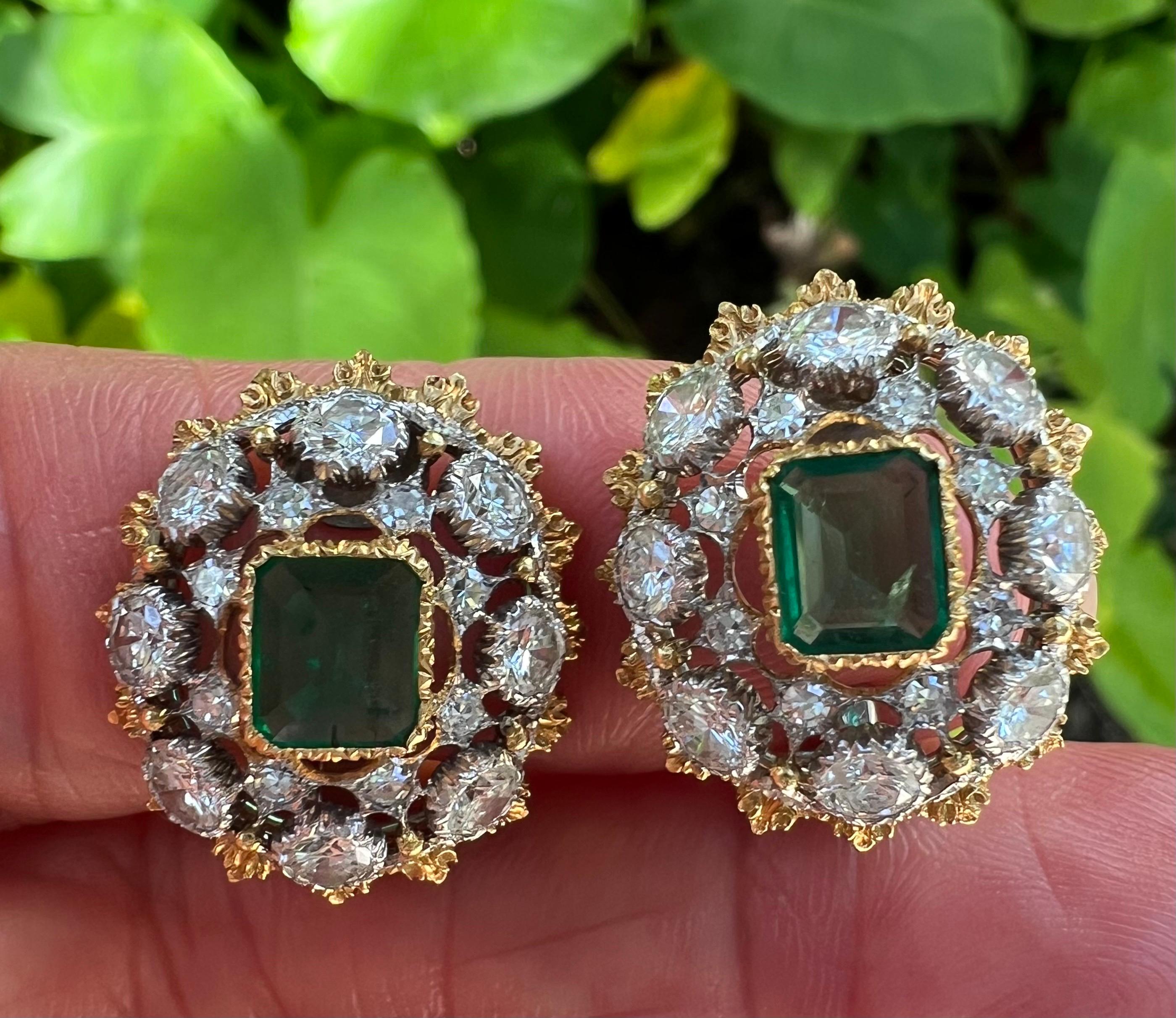 Buccellati 18k Gold Emerald Diamond Domed Clip Earrings For Sale 7