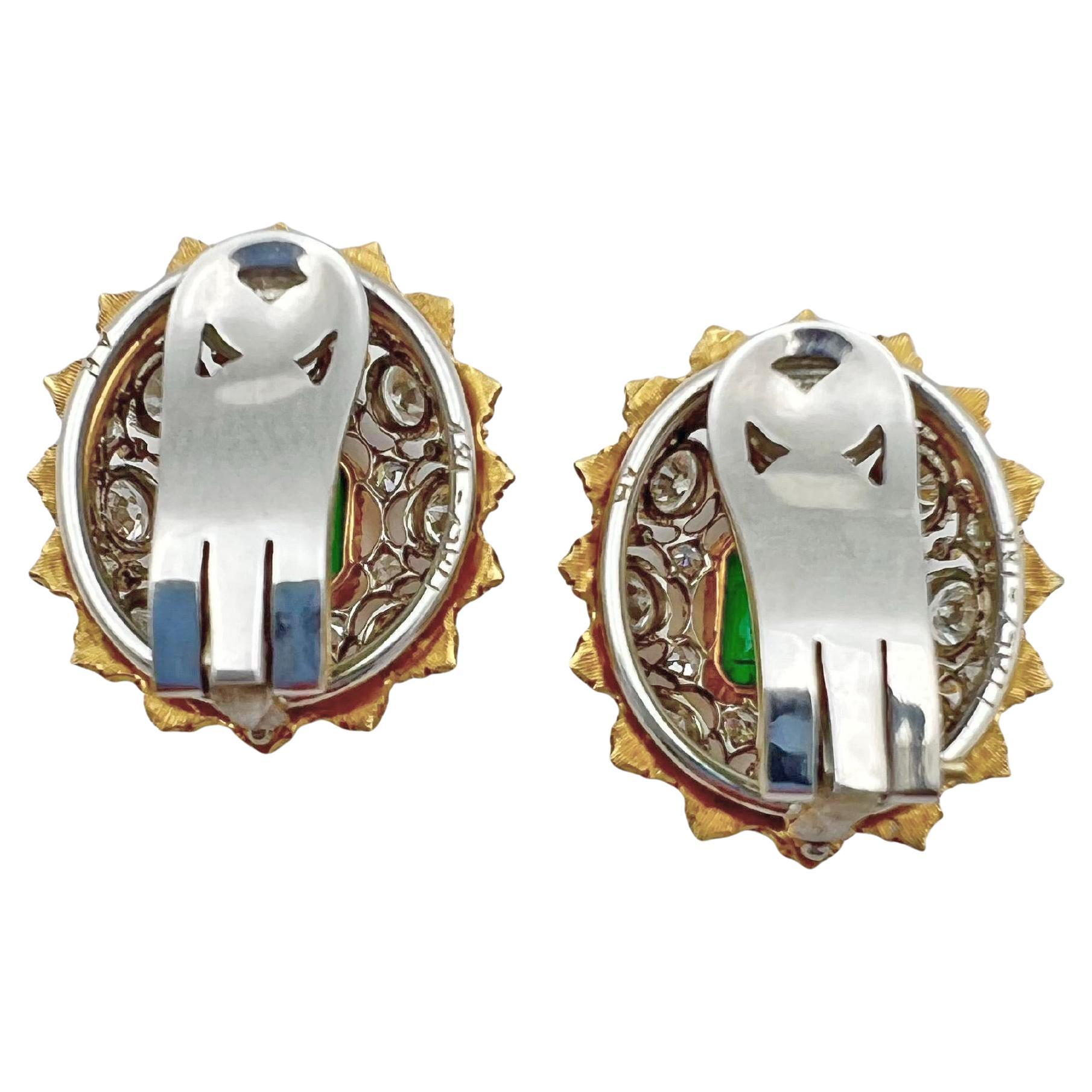Orecchini a clip con diamante e smeraldo in oro 18k Buccellati In condizioni ottime in vendita a Palm Beach, FL