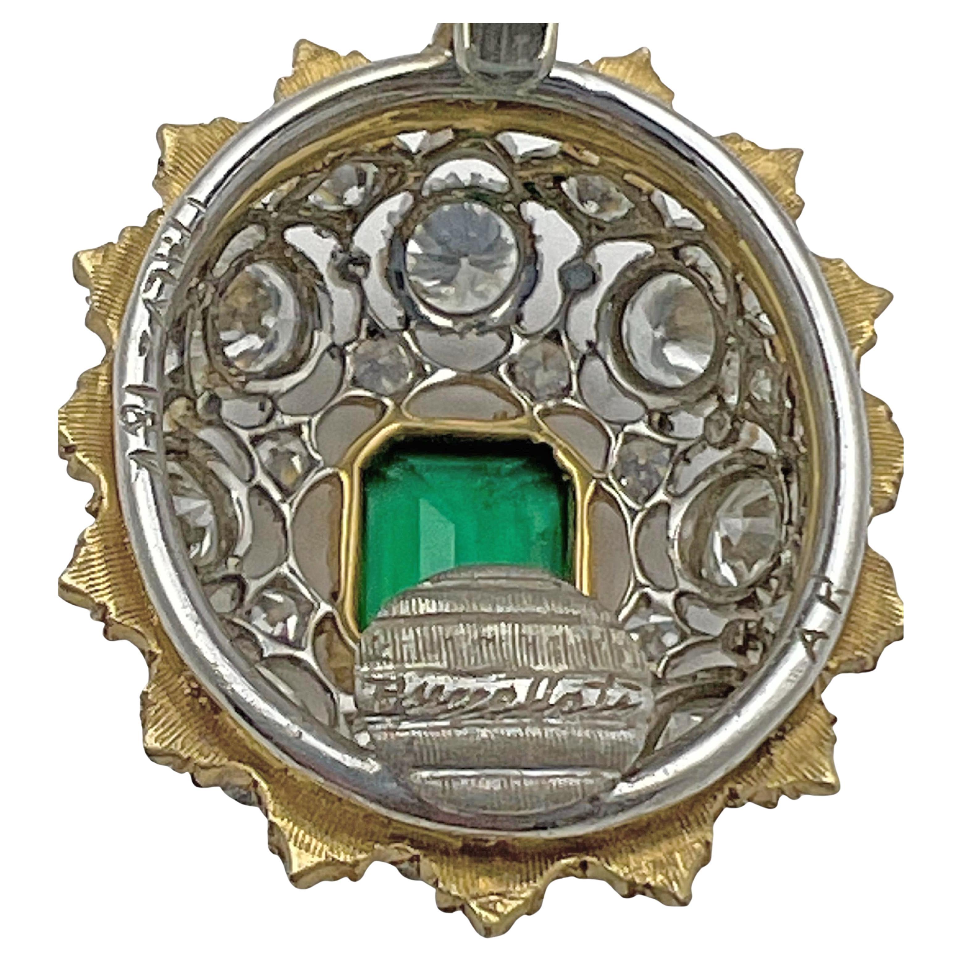 Orecchini a clip con diamante e smeraldo in oro 18k Buccellati in vendita 1