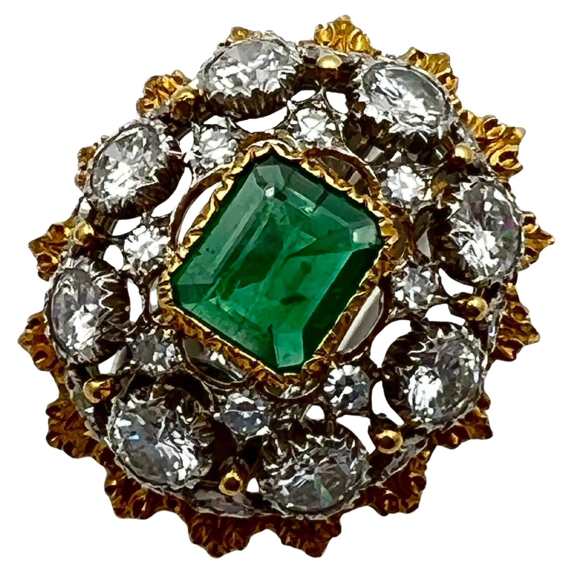 Women's Buccellati 18k Gold Emerald Diamond Domed Clip Earrings For Sale