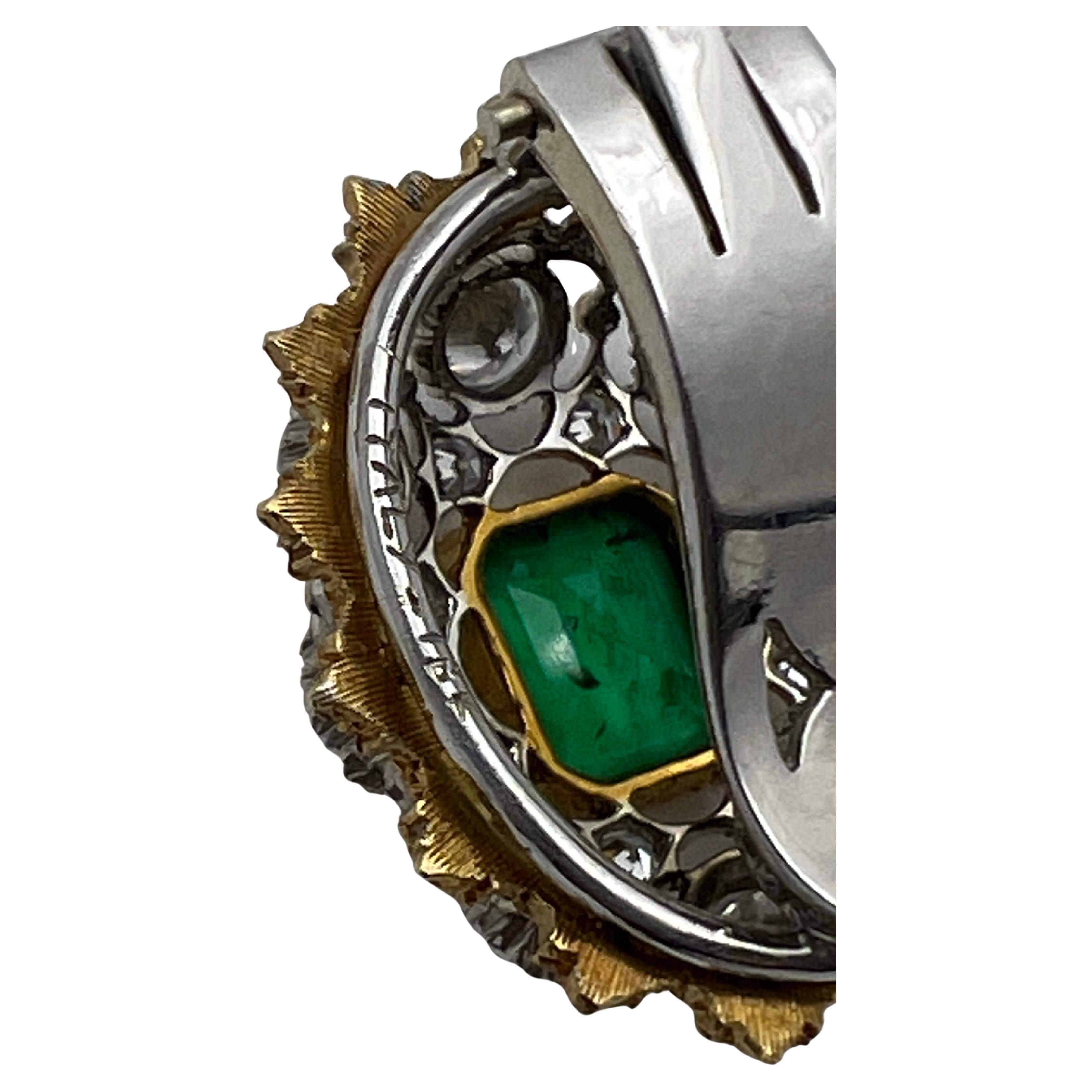Buccellati 18k Gold Emerald Diamond Domed Clip Earrings For Sale 3