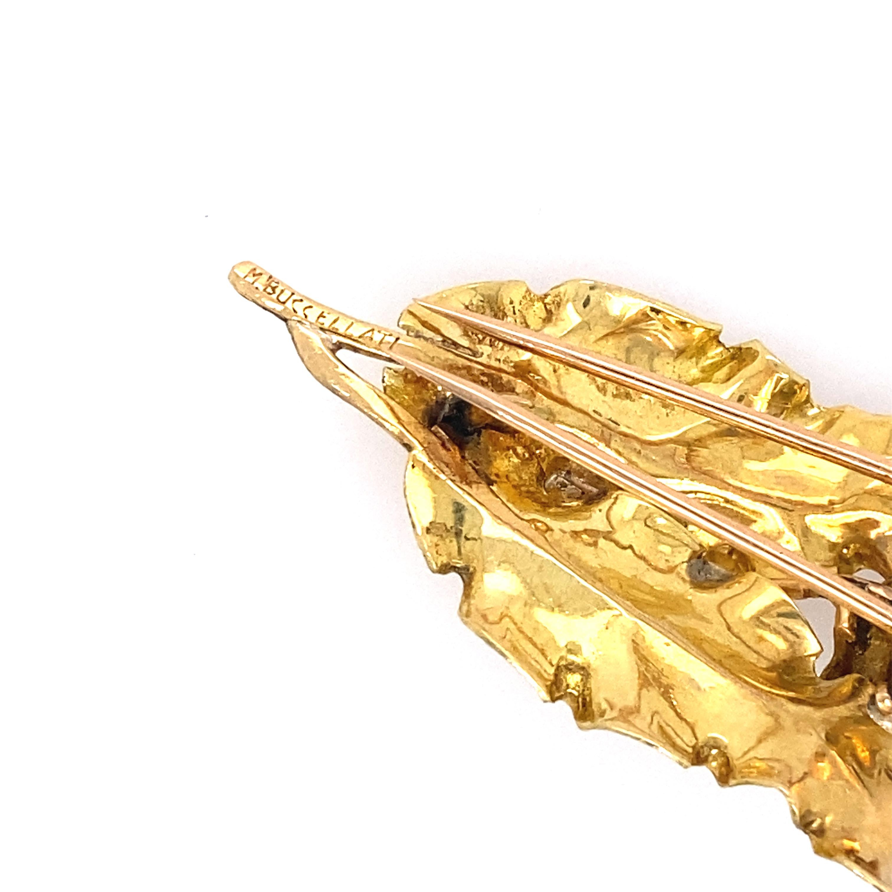 Women's or Men's Buccellati 18k Gold Emerald Flower Brooch For Sale