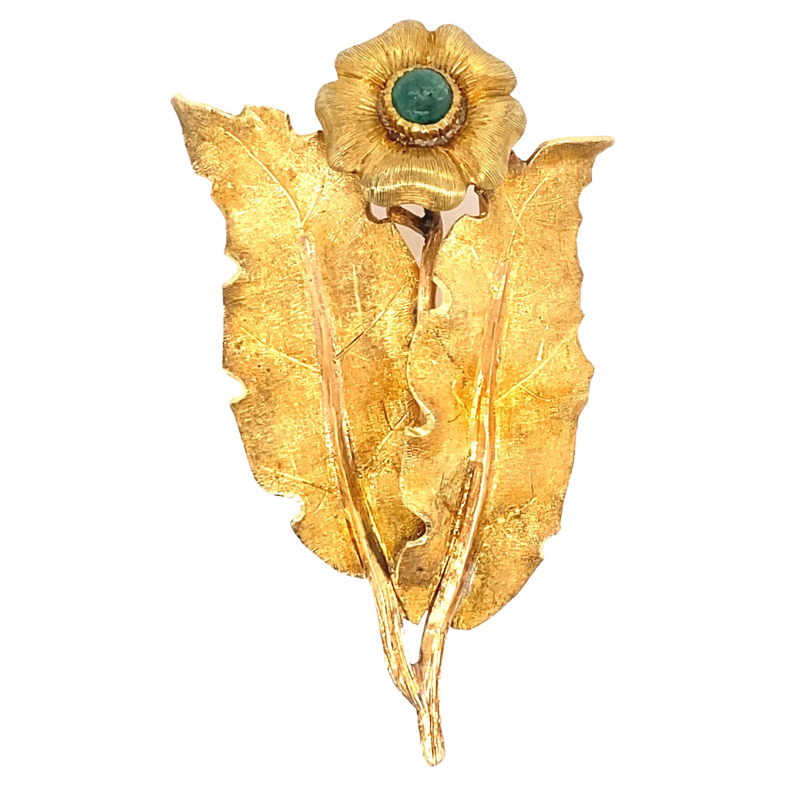 Buccellati 18k Gold Emerald Flower Brooch