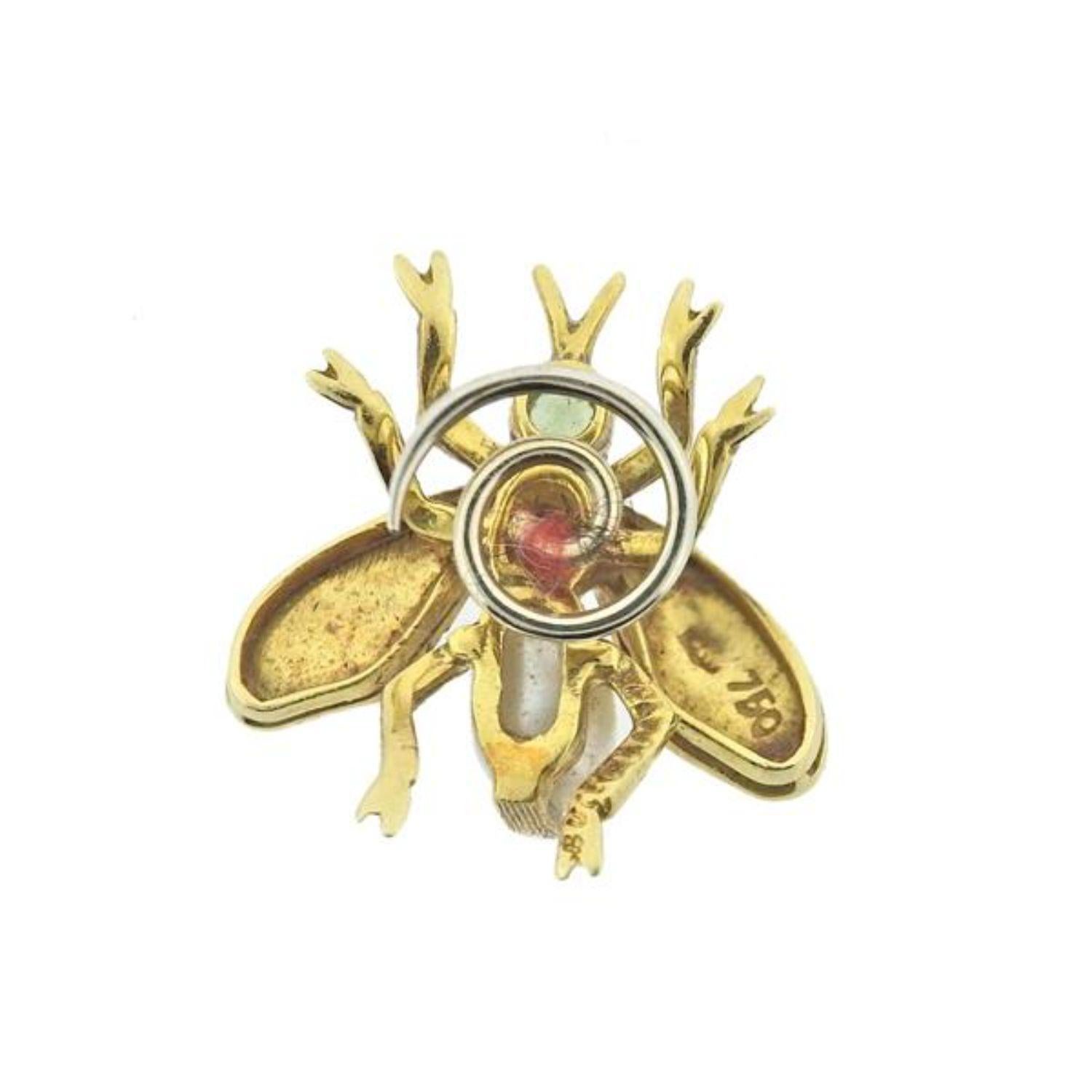 Beautiful 18k gold Buccellati Gold Insect with Pearl, Ruby and Enamel gemstones, signed Buccellati. What a unique piece for your collection! 

MEASUREMENTS: Pin is 16mm x 18mm

MARKED: Buccellati 750

WEIGHT: 2.4 grams

Authenticity Guarantee: All