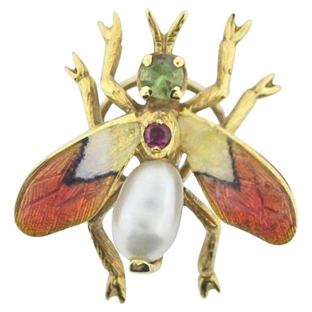 Buccellati 18k Gold Insect with Pearl, Ruby & Enamel