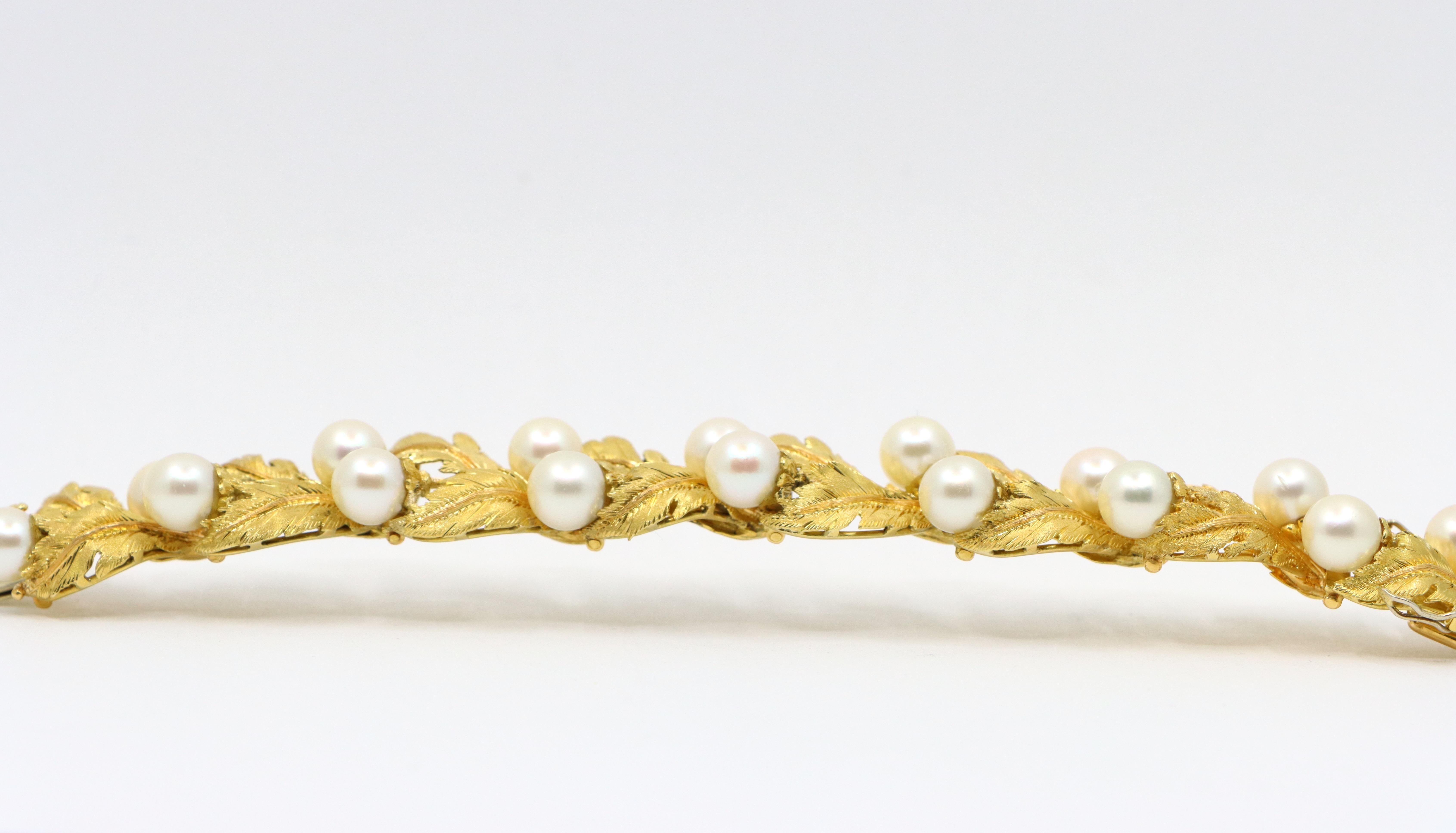 Buccellati 18K Gold Leaf Motif Pearl Bracelet 5