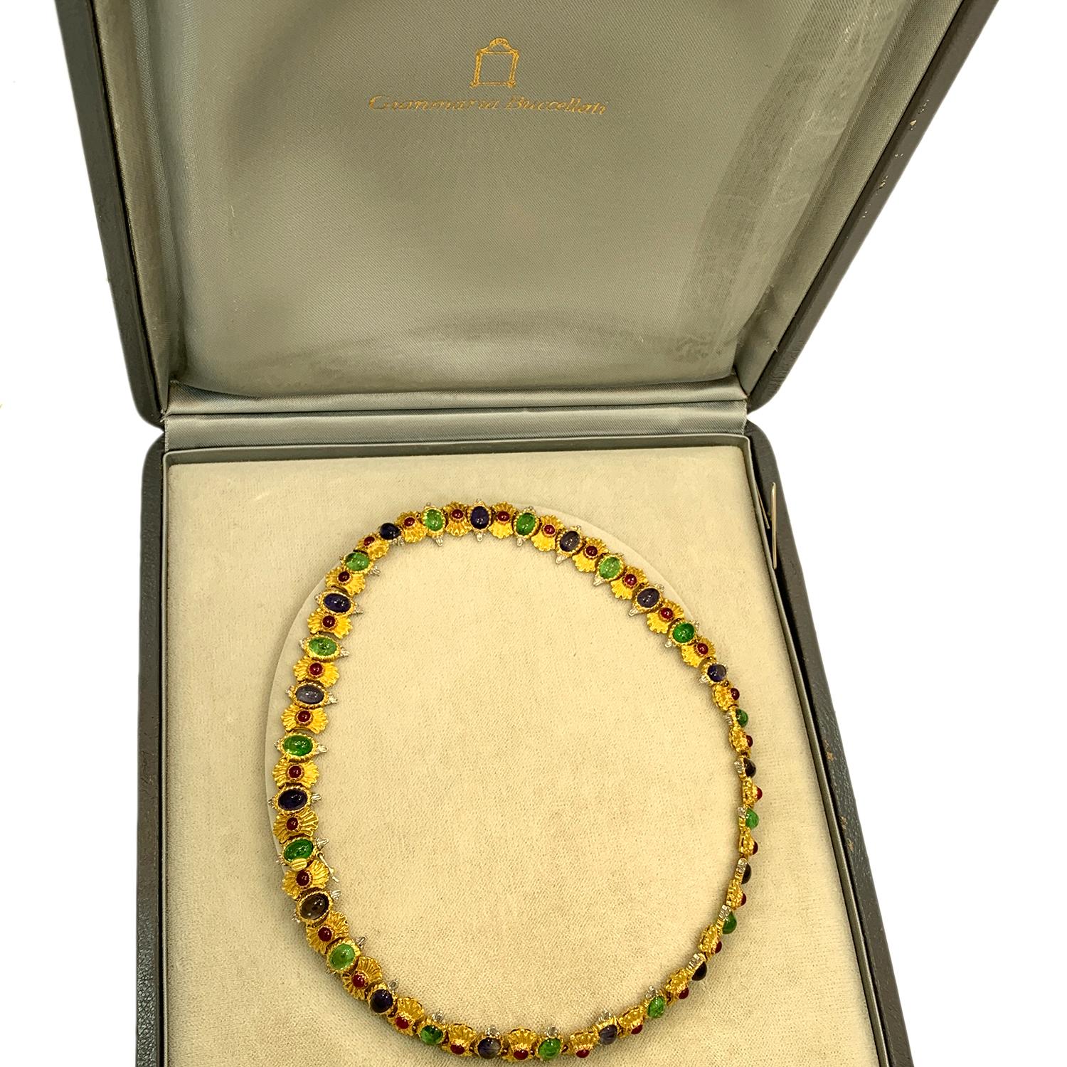 Buccellati 18 Karat Gold Peridot, Sapphire and Ruby Necklace In Good Condition In New York, NY