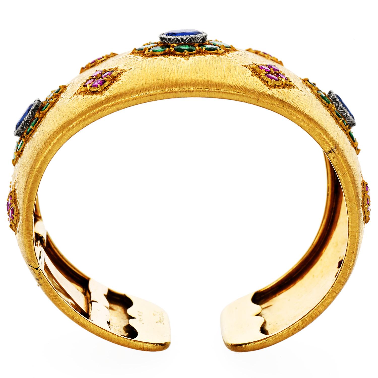  Buccellati 18K Gold Precious Gemstone Cuff Bracelet 1