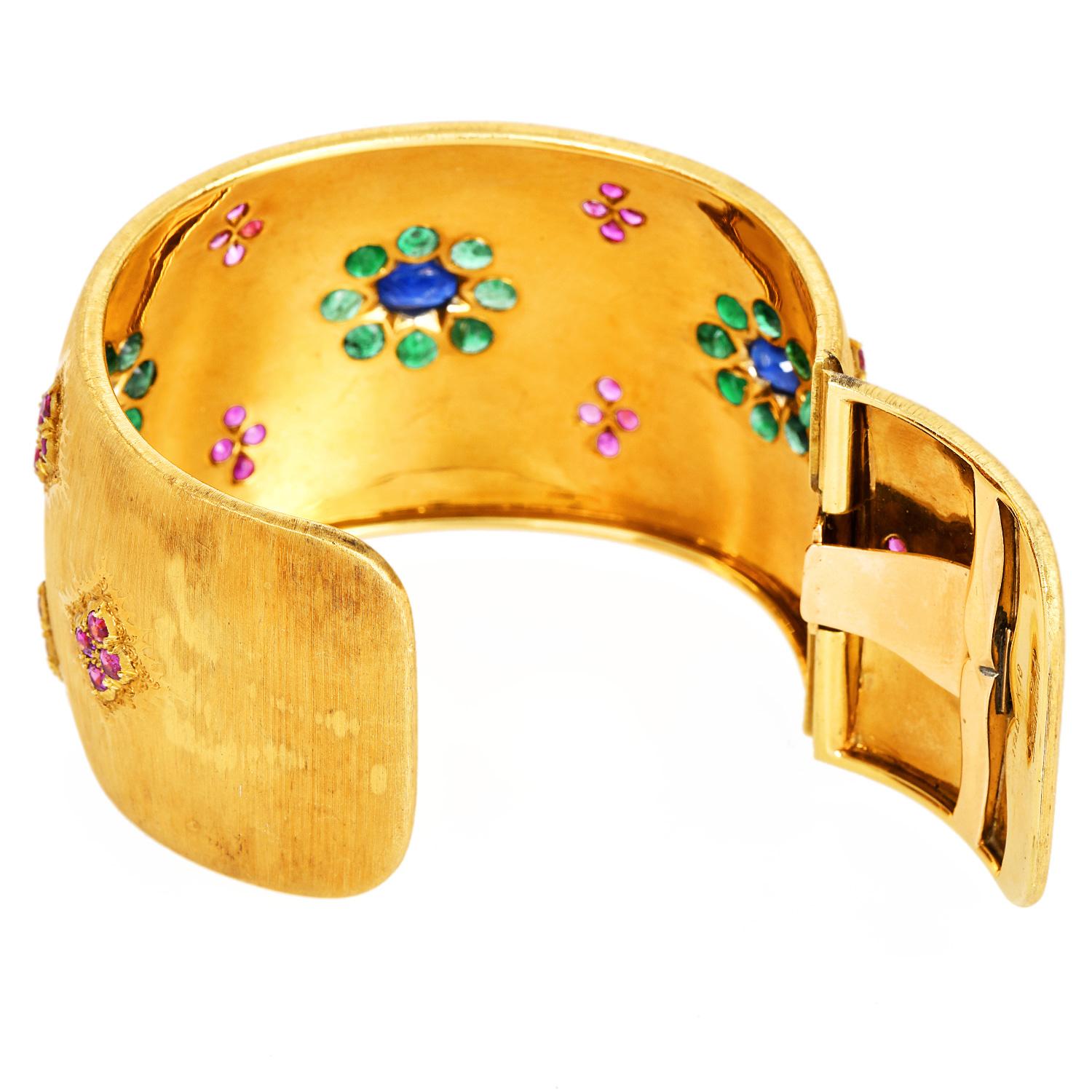  Buccellati 18K Gold Precious Gemstone Cuff Bracelet 2