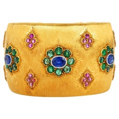  Buccellati 18K Gold Precious Gemstone Cuff Bracelet