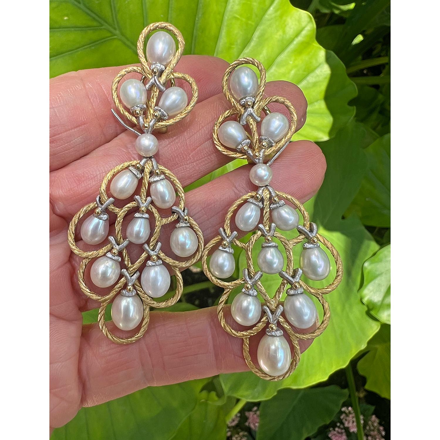 Buccellati 18k Gold Rete Pearl Chandelier Earrings 1
