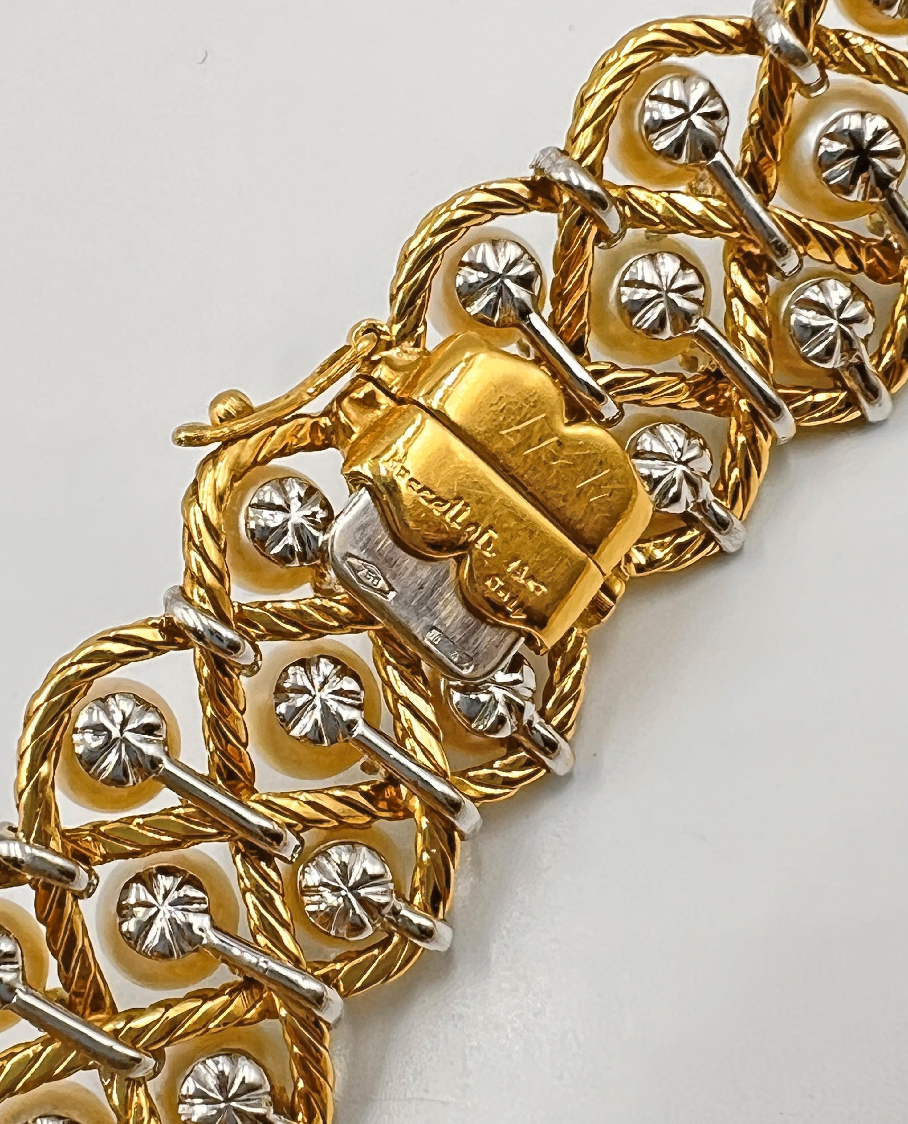 Modern Buccellati 18k Gold Rete Pearl Collar Necklace