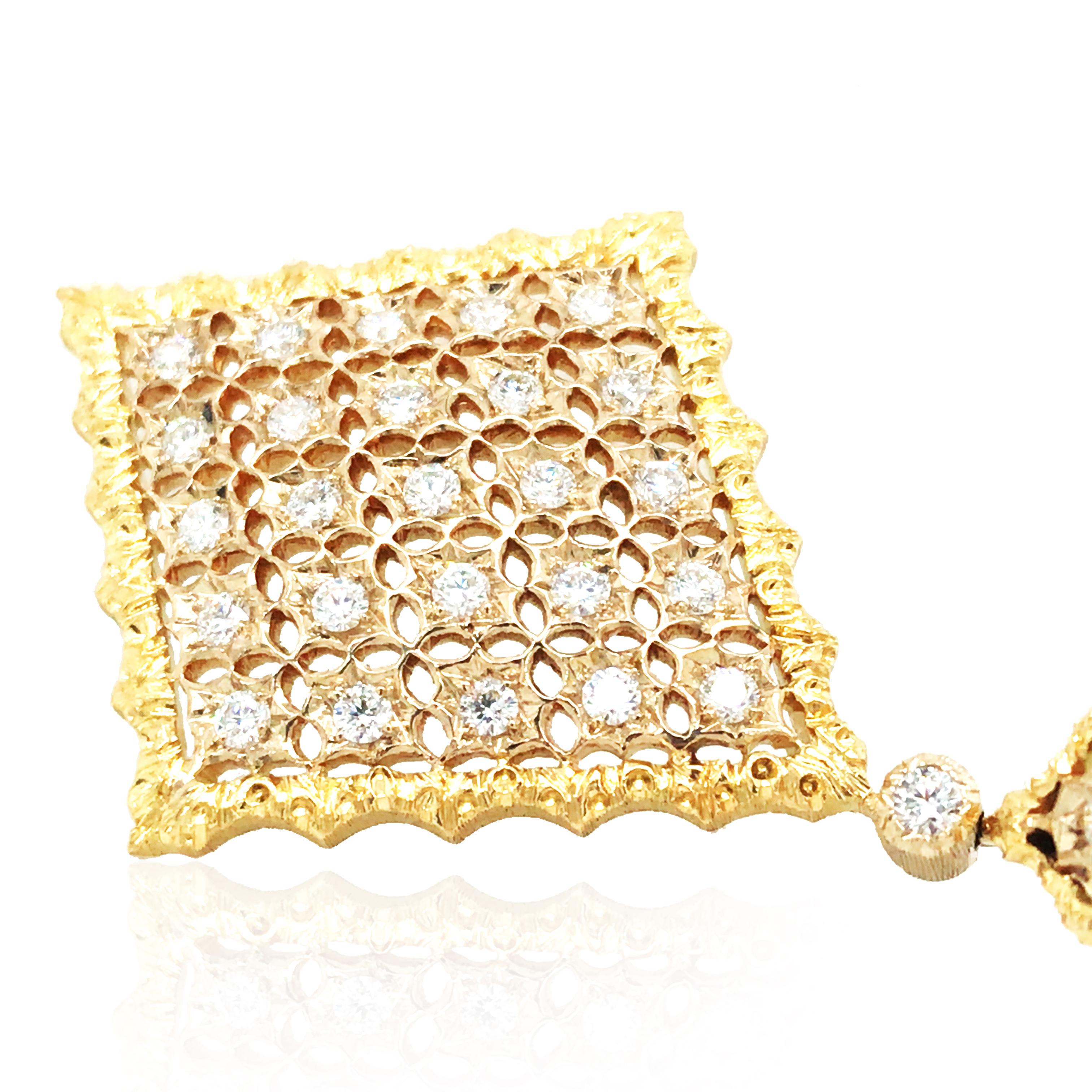 Round Cut Buccellati, 18K Gold Rhombi Diamond Earrings For Sale