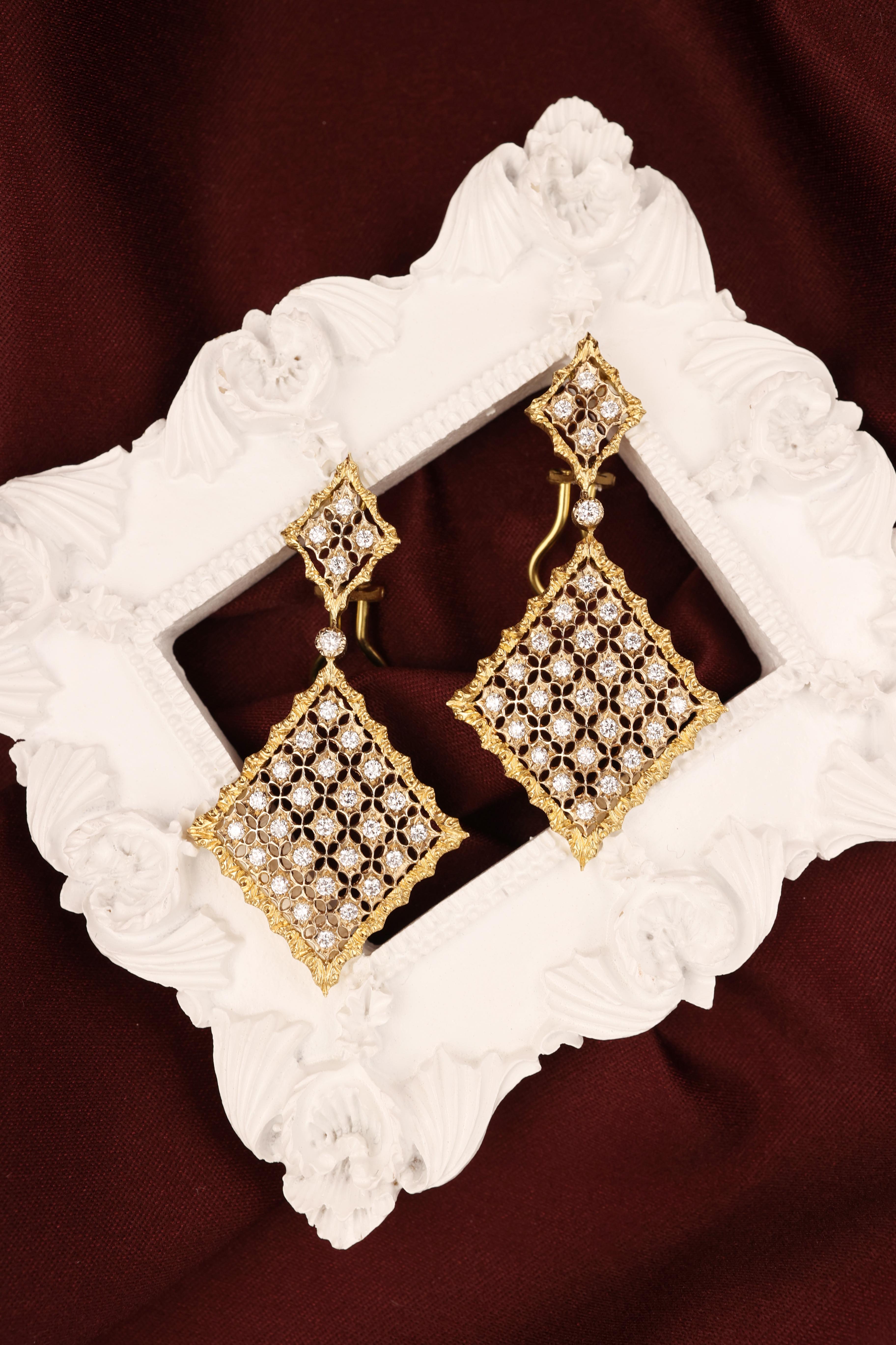 Buccellati, 18K Gold Rhombi Diamond Earrings For Sale 1
