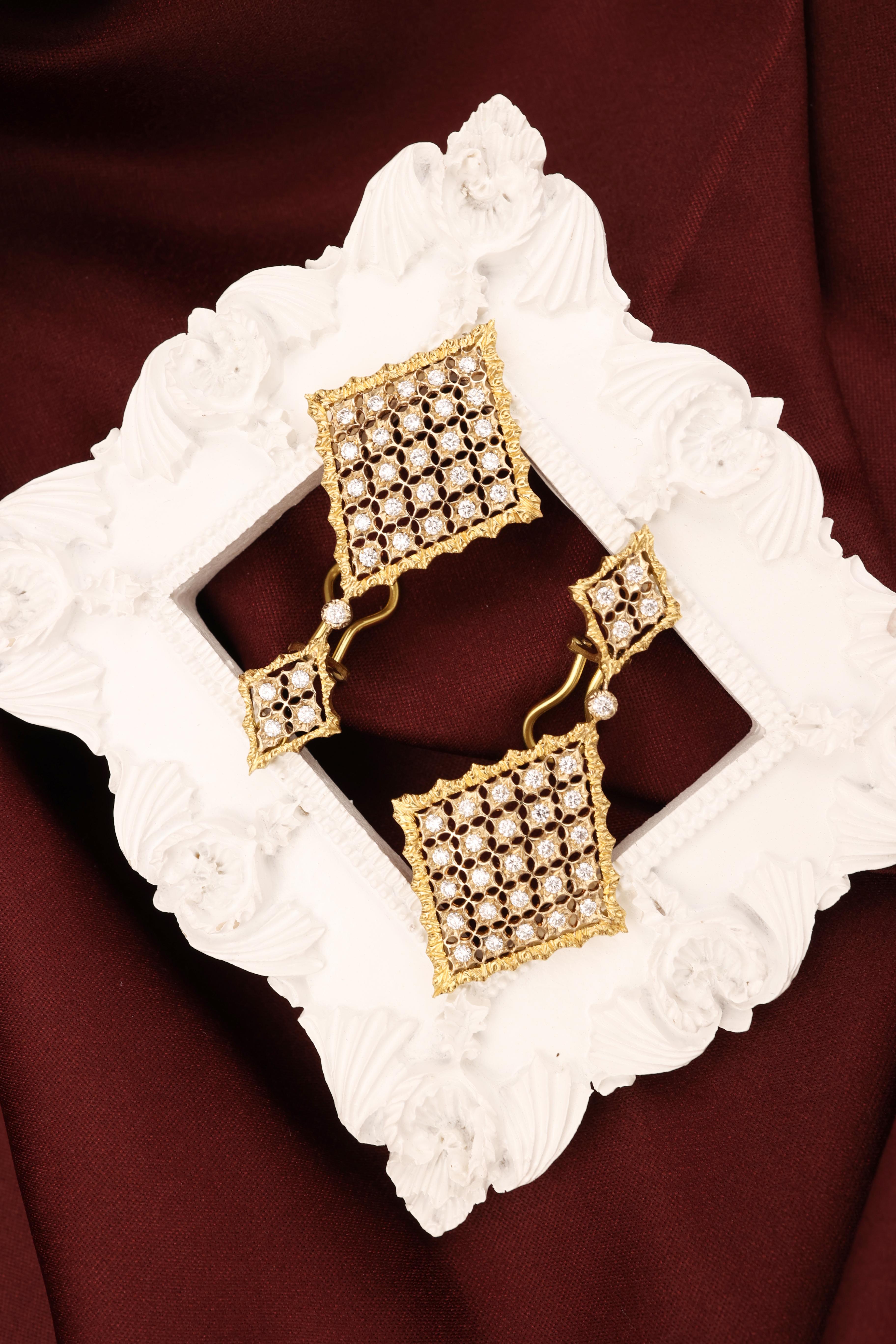 Buccellati, 18K Gold Rhombi Diamond Earrings For Sale 2