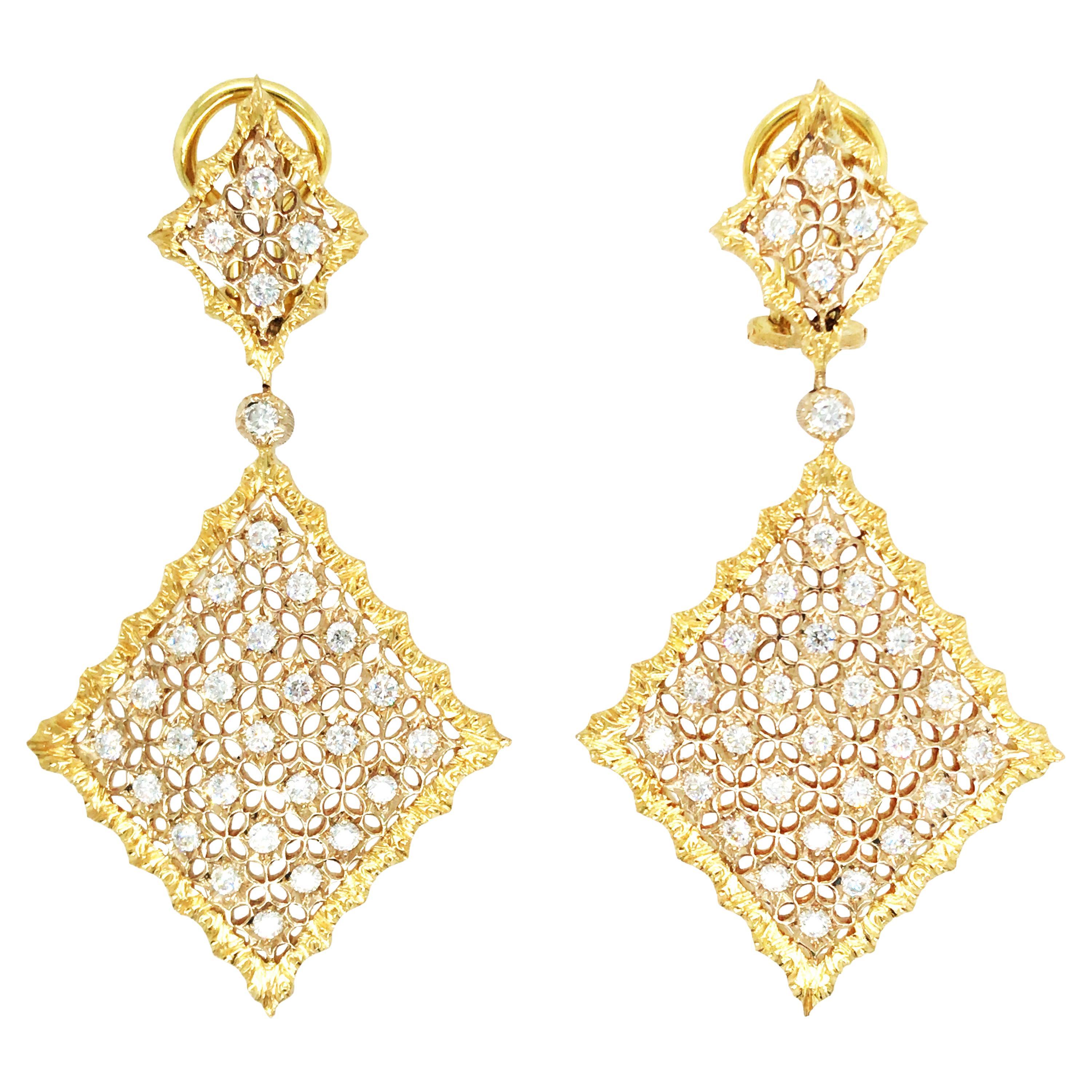 Buccellati, 18K Gold Rhombi Diamond Earrings