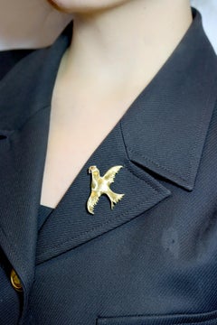 Buccellati 18K Gold Rigato Satin Finish Dove of Peace Brooch