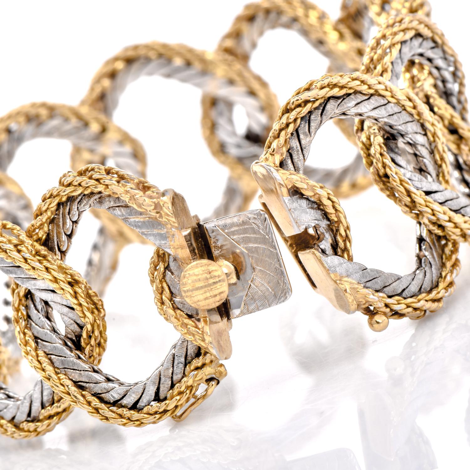 Retro Buccellati 18K Gold Two-tone Braided Wide Link Bracelet