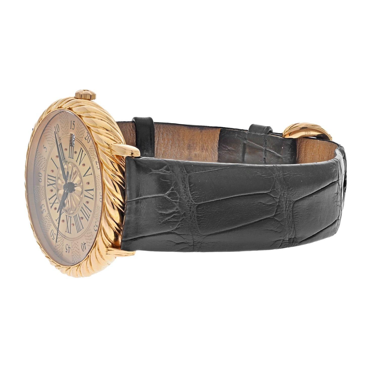 Buccellati 18K Rose Gold Audachron rundes Zifferblatt Datum römische Ziffern Uhr (Moderne)