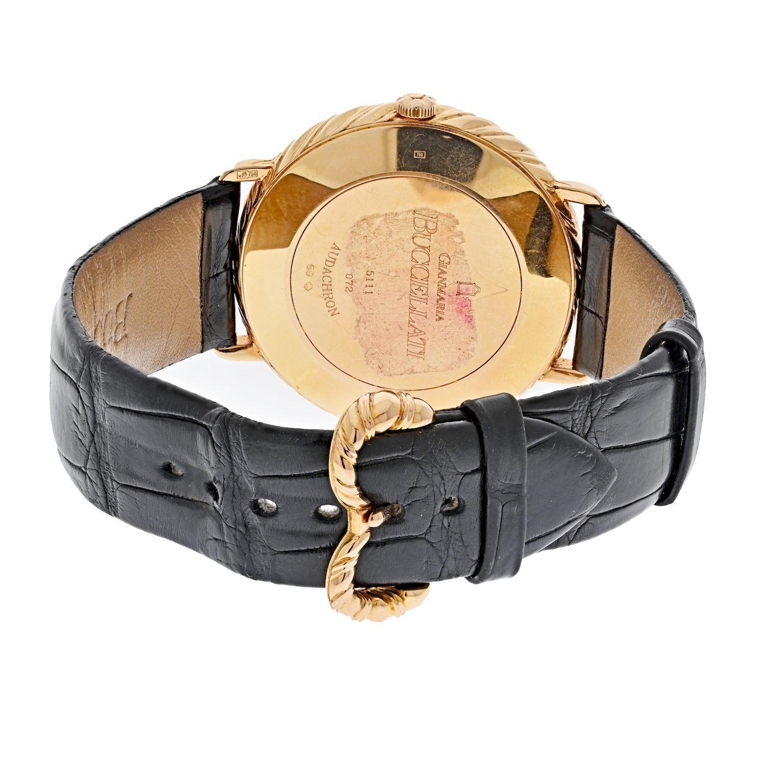 Buccellati 18K Rose Gold Audachron rundes Zifferblatt Datum römische Ziffern Uhr im Zustand „Hervorragend“ in New York, NY
