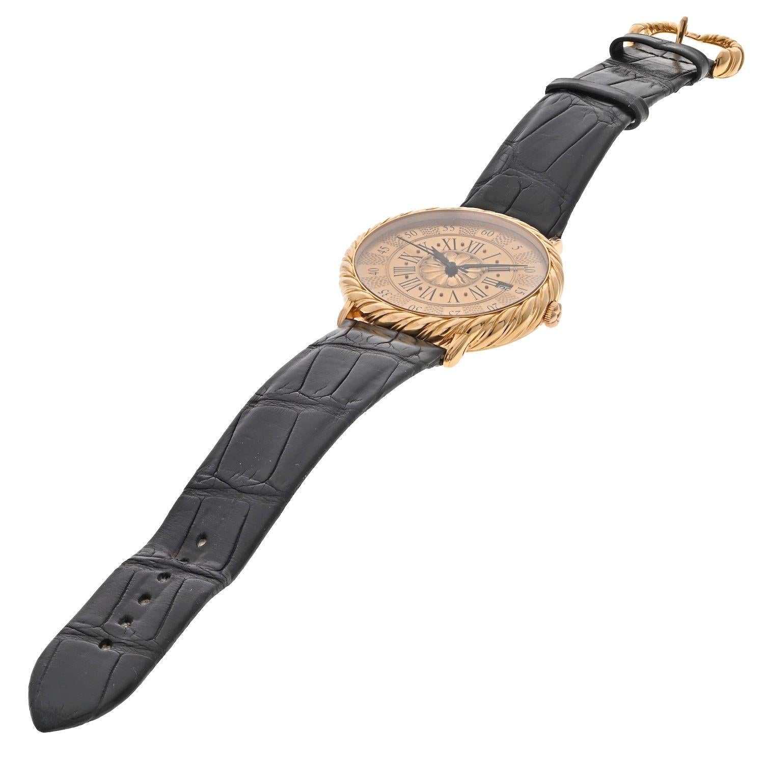 Buccellati 18K Rose Gold Audachron rundes Zifferblatt Datum römische Ziffern Uhr Damen