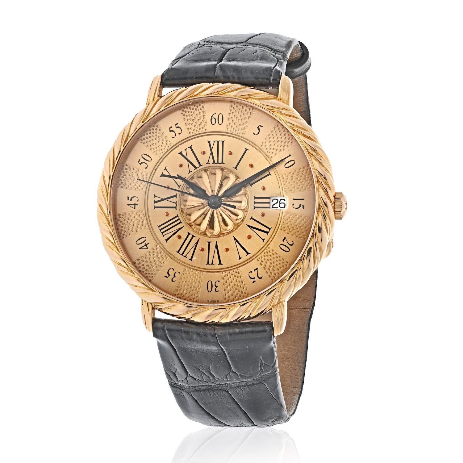 Buccellati 18K Rose Gold Audachron rundes Zifferblatt Datum römische Ziffern Uhr 1