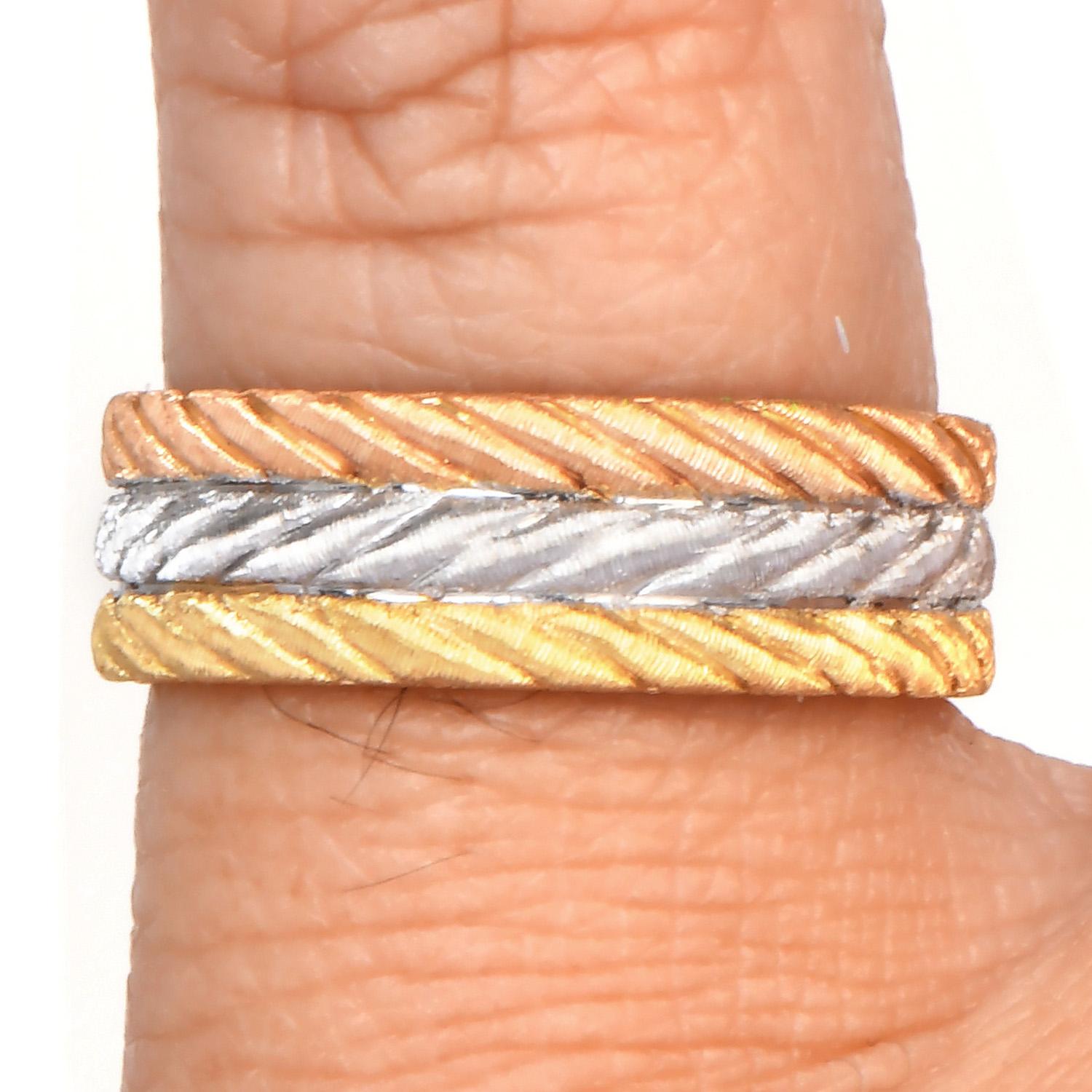 Modern Buccellati 18K Tri-Color Gold Braided Eternity Band Ring For Sale