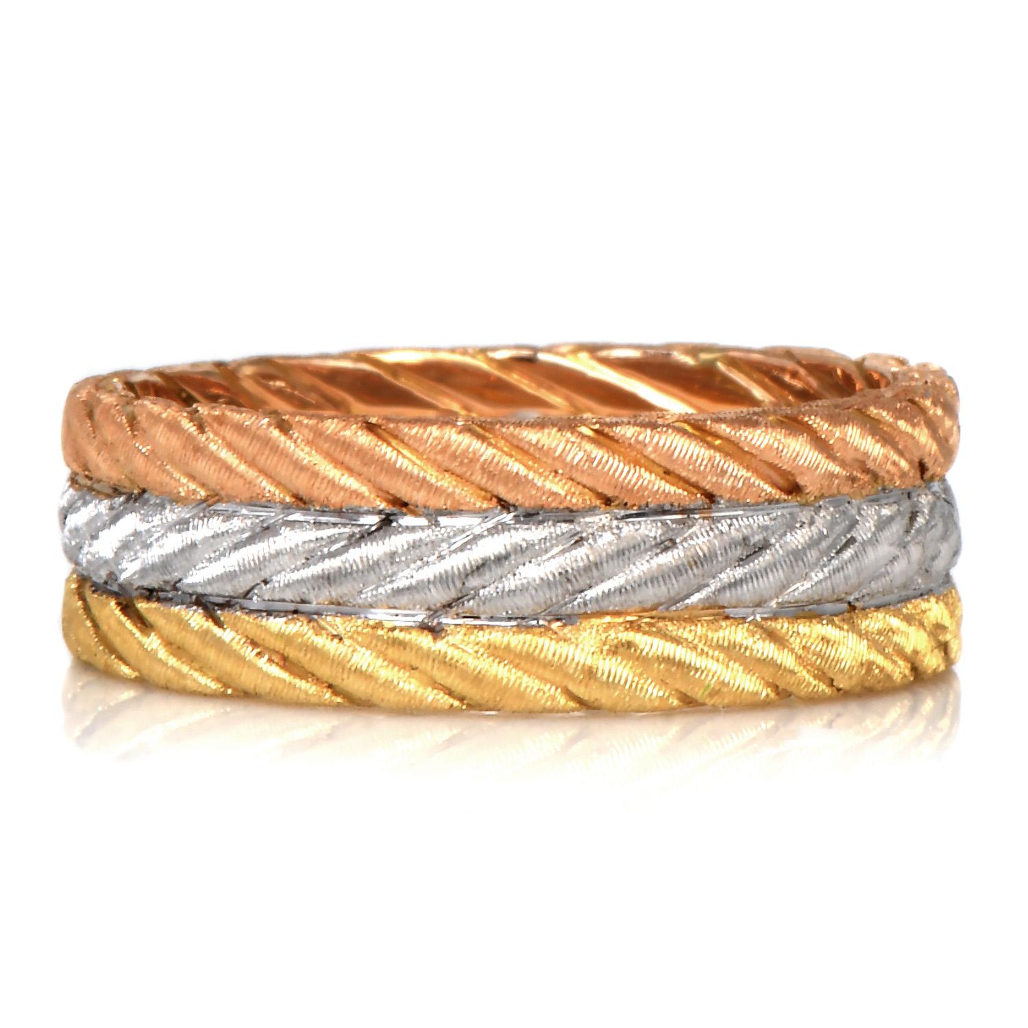 Buccellati 18K Tri-Color Gold Braided Eternity Band Ring For Sale