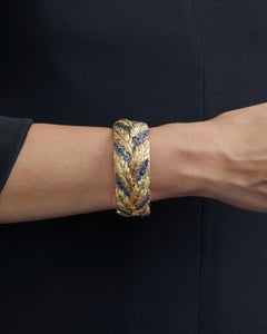Buccellati 18k Tri-Color Gold Foliate Design Cuff with Blue Sapphires, Size 6.5