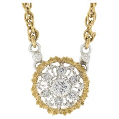 Buccellati - Pendentif rond en or TT 18 carats 0,15ctw avec chaîne en corde de 16 pouces