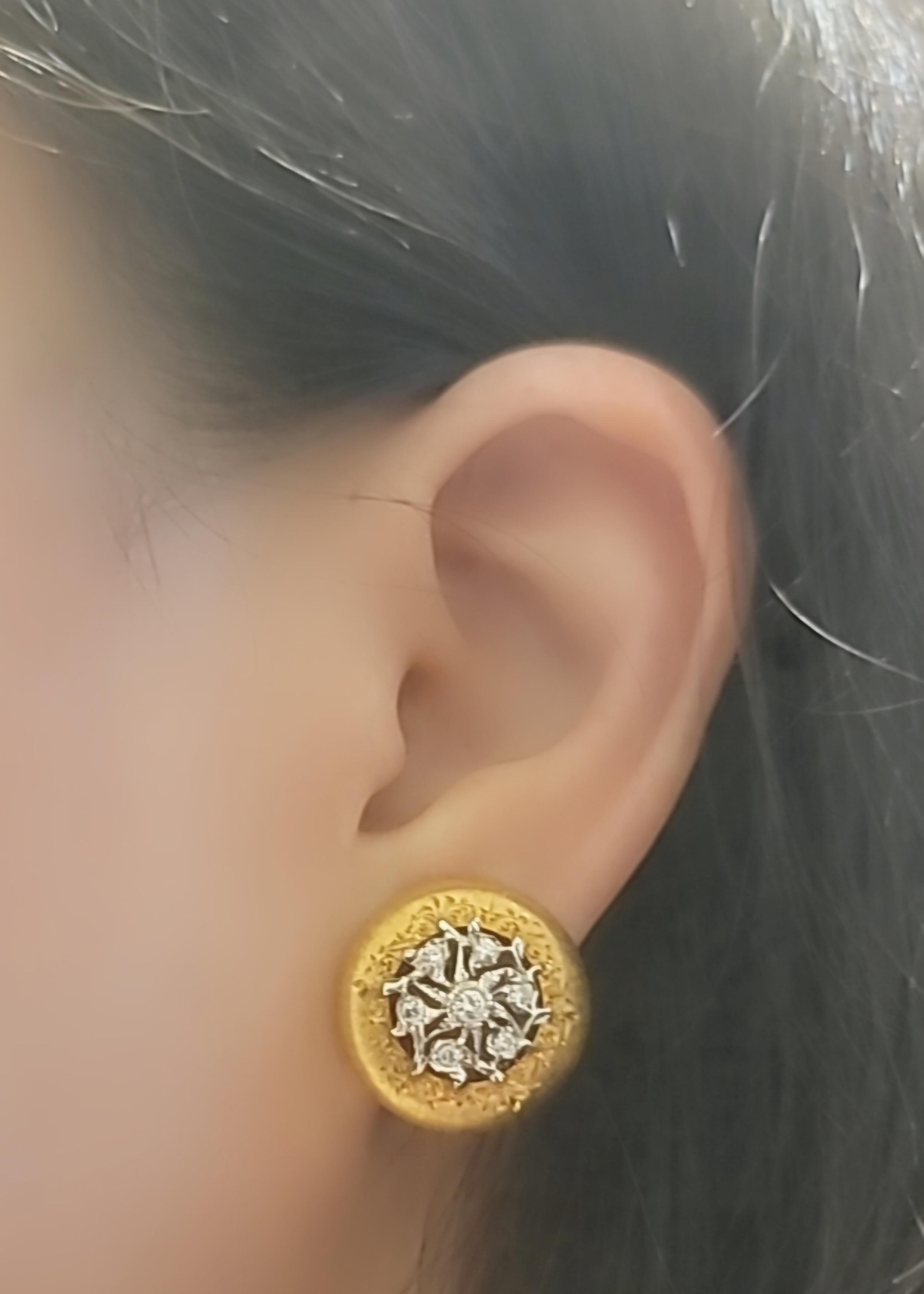 M. Buccellati 18K Gold and Diamond Button Earrings For Sale 1
