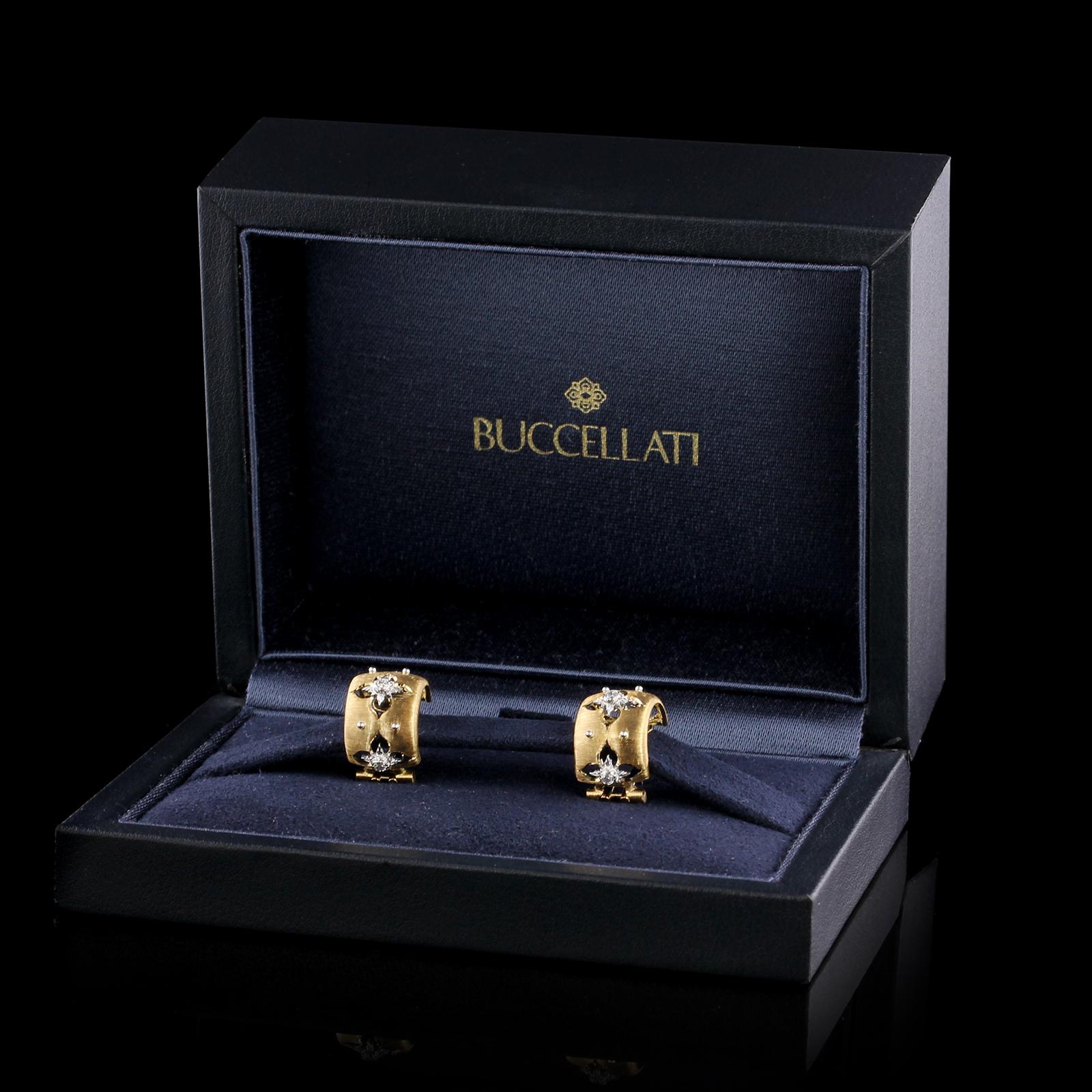 Buccellati 18 Karat Two-Tone Gold Diamond Macri Giglio Hoop Earrings In Excellent Condition In Nashua, NH