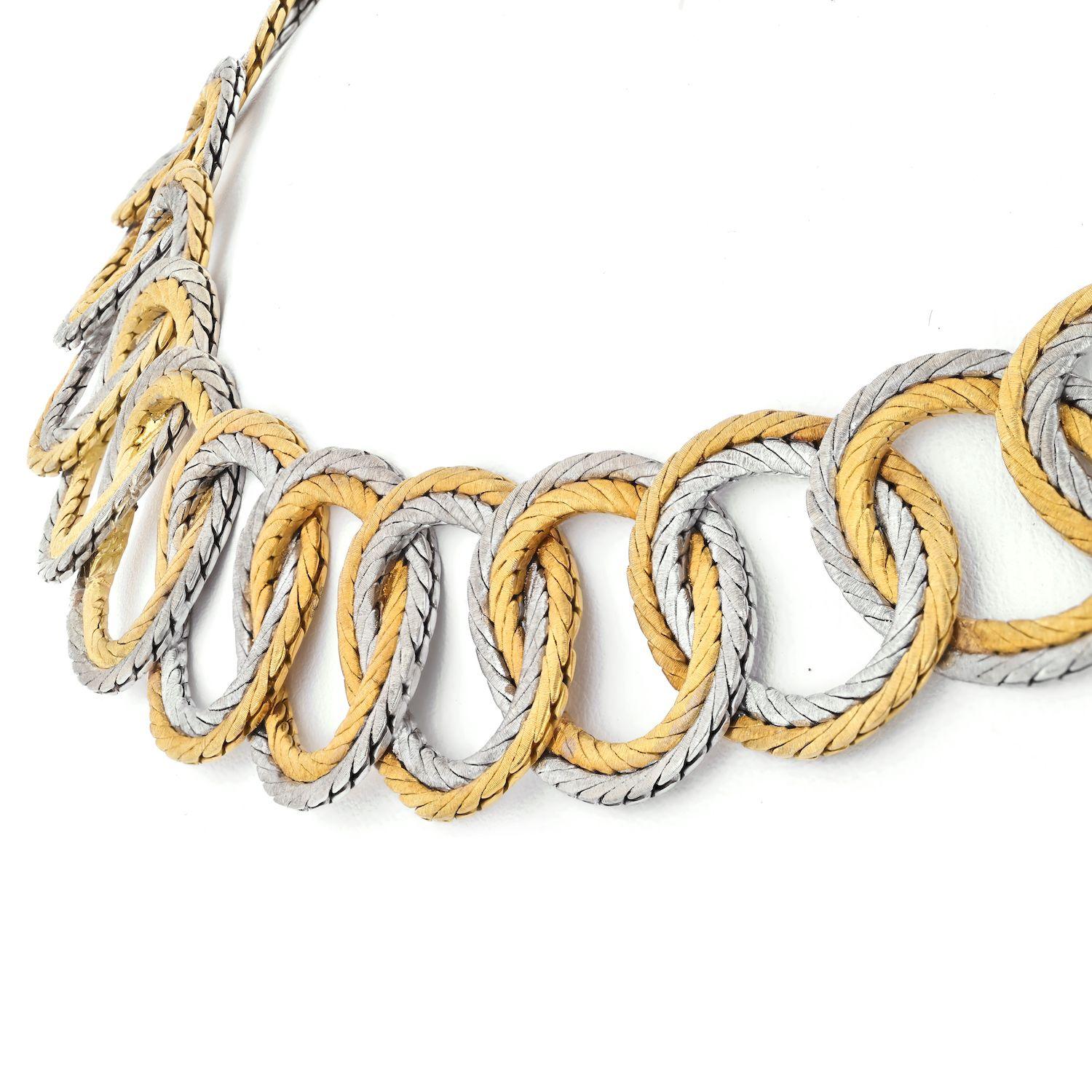 Buccellati 18K Two Tone Open Link Raso Collar Necklace In Excellent Condition In New York, NY