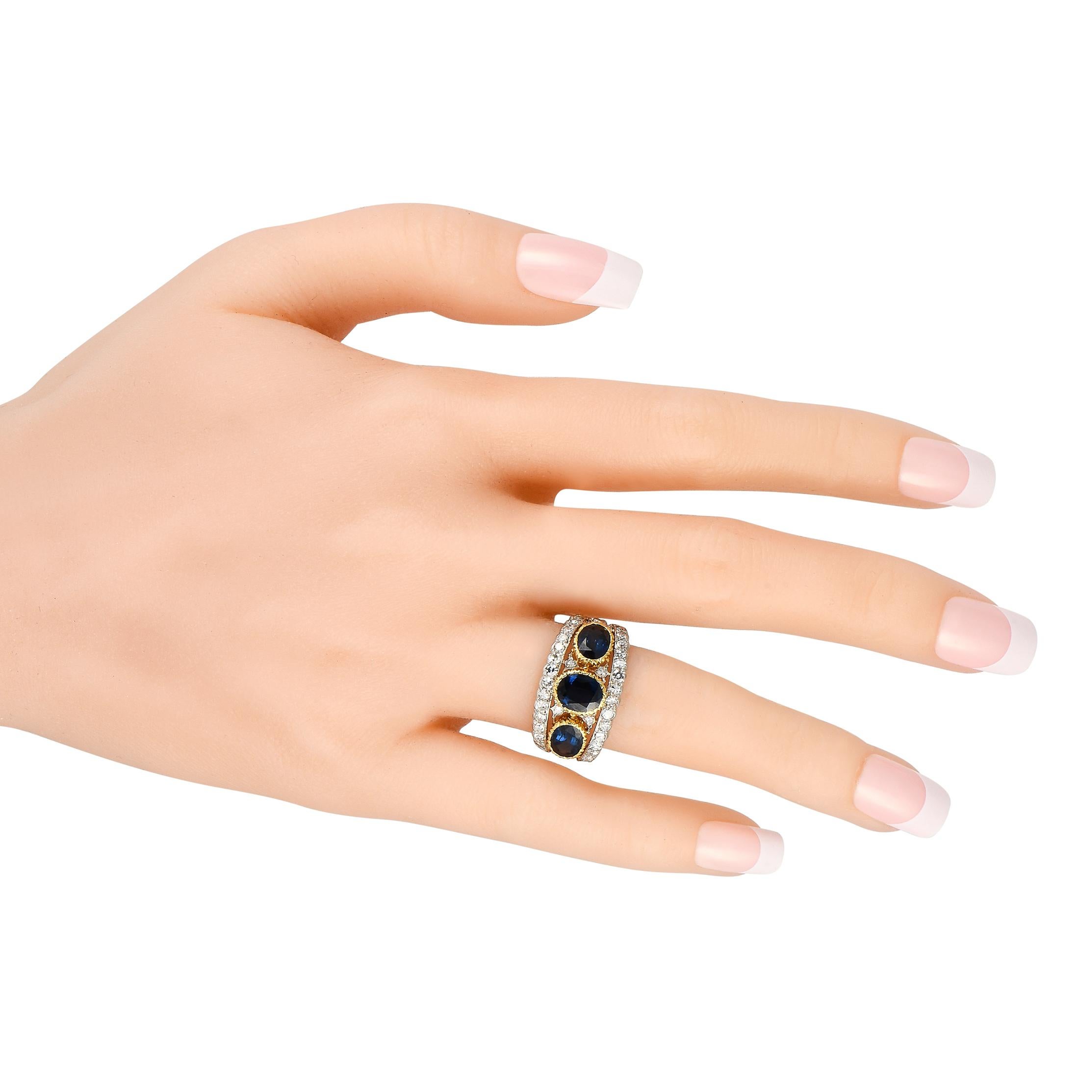 Round Cut Buccellati 18K White and Yellow Gold 1.20ct Diamond and Sapphire Ring