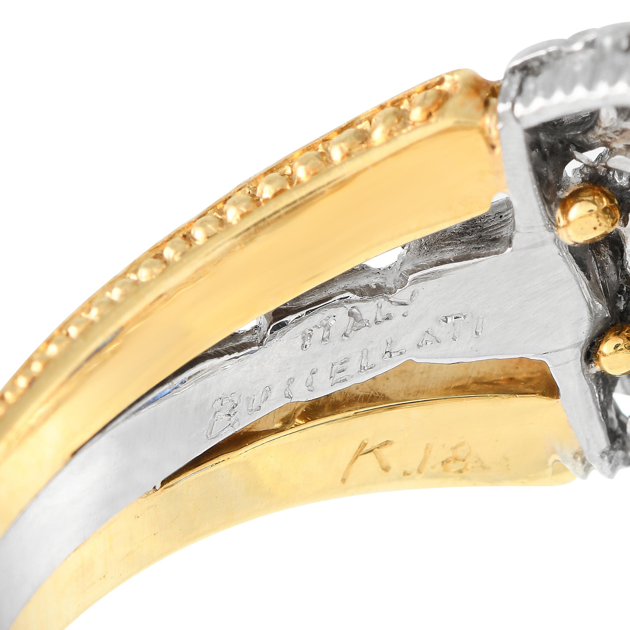 Buccellati 18K White and Yellow Gold 1.20ct Diamond and Sapphire Ring In Excellent Condition In Southampton, PA