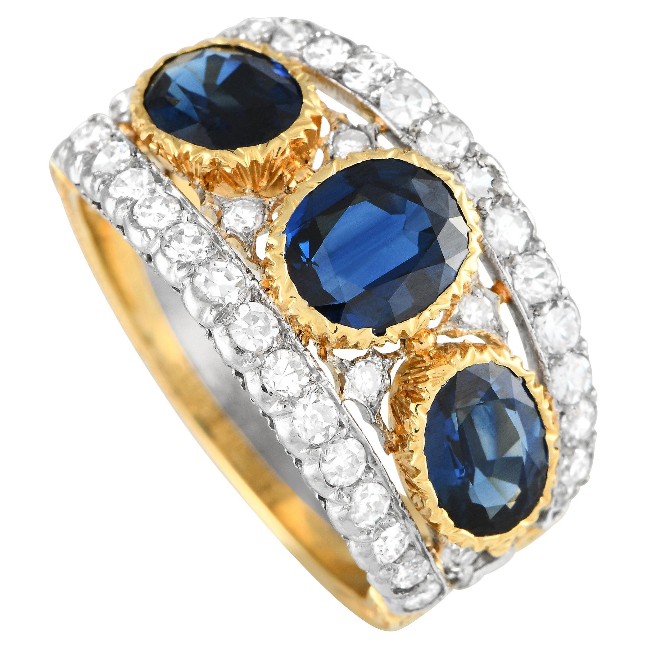Buccellati Ring aus 18 Karat Weiß- und Gelbgold mit 1,20 Karat Diamant und Saphir