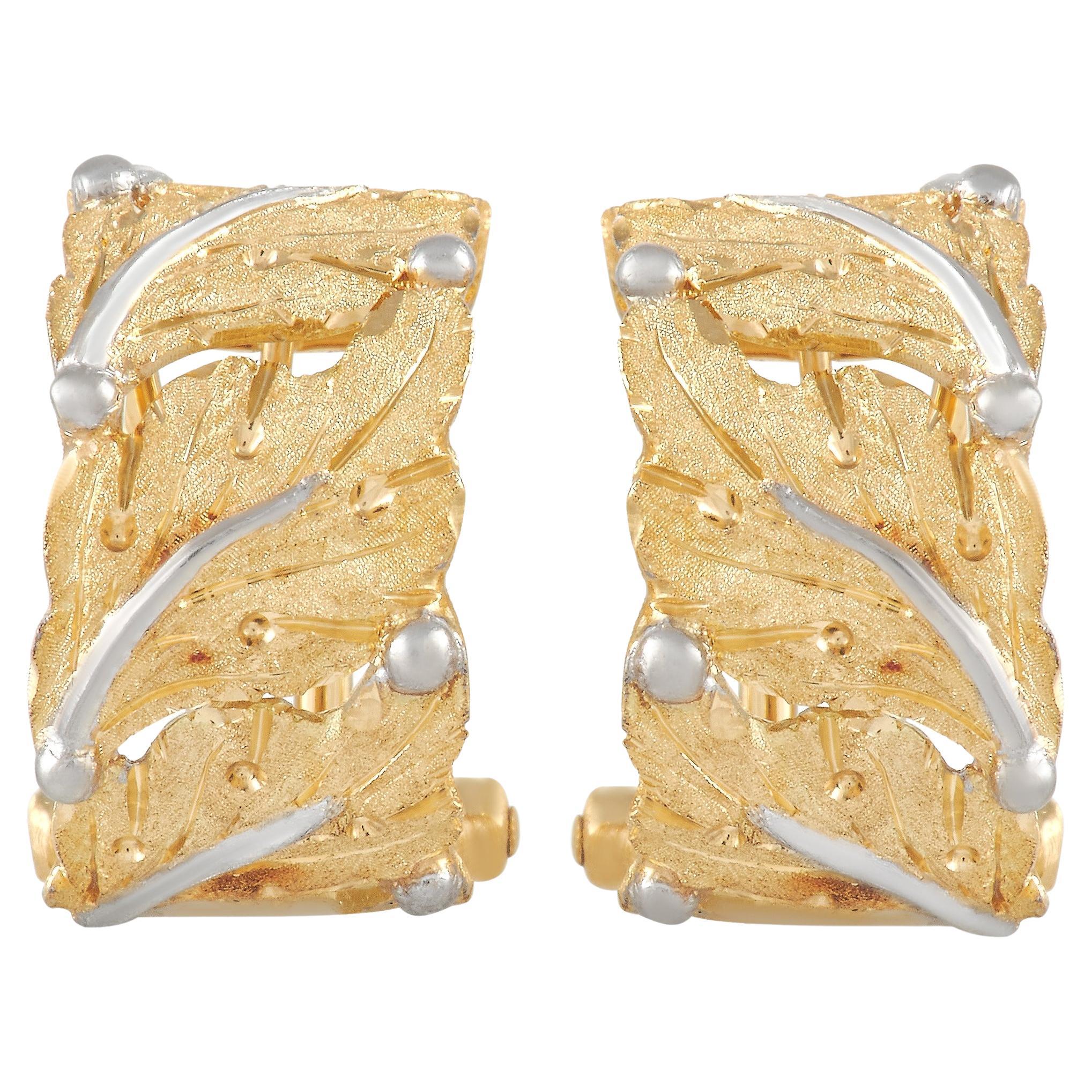 Buccellati 18K White and Yellow Gold Leaf Motif Earrings