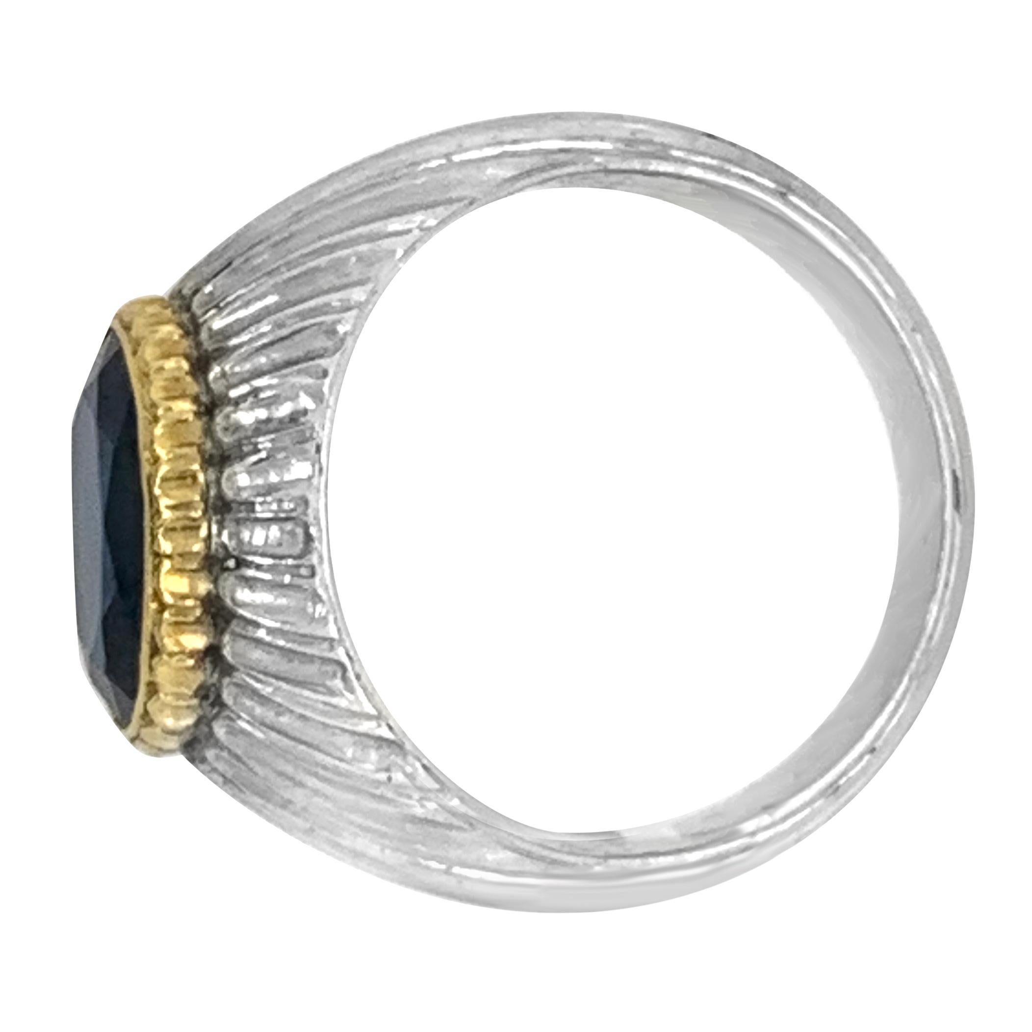 Material: 18k White and yellow Gold
Creator: Buccellati
Gemstone: Sapphire
Gemstone Weight: 4.5 CT
Medium Sapphire Tone
Date of Manufacture: 1970s
Total Weight: 6.9 g,ring size 7 
Item No:538
