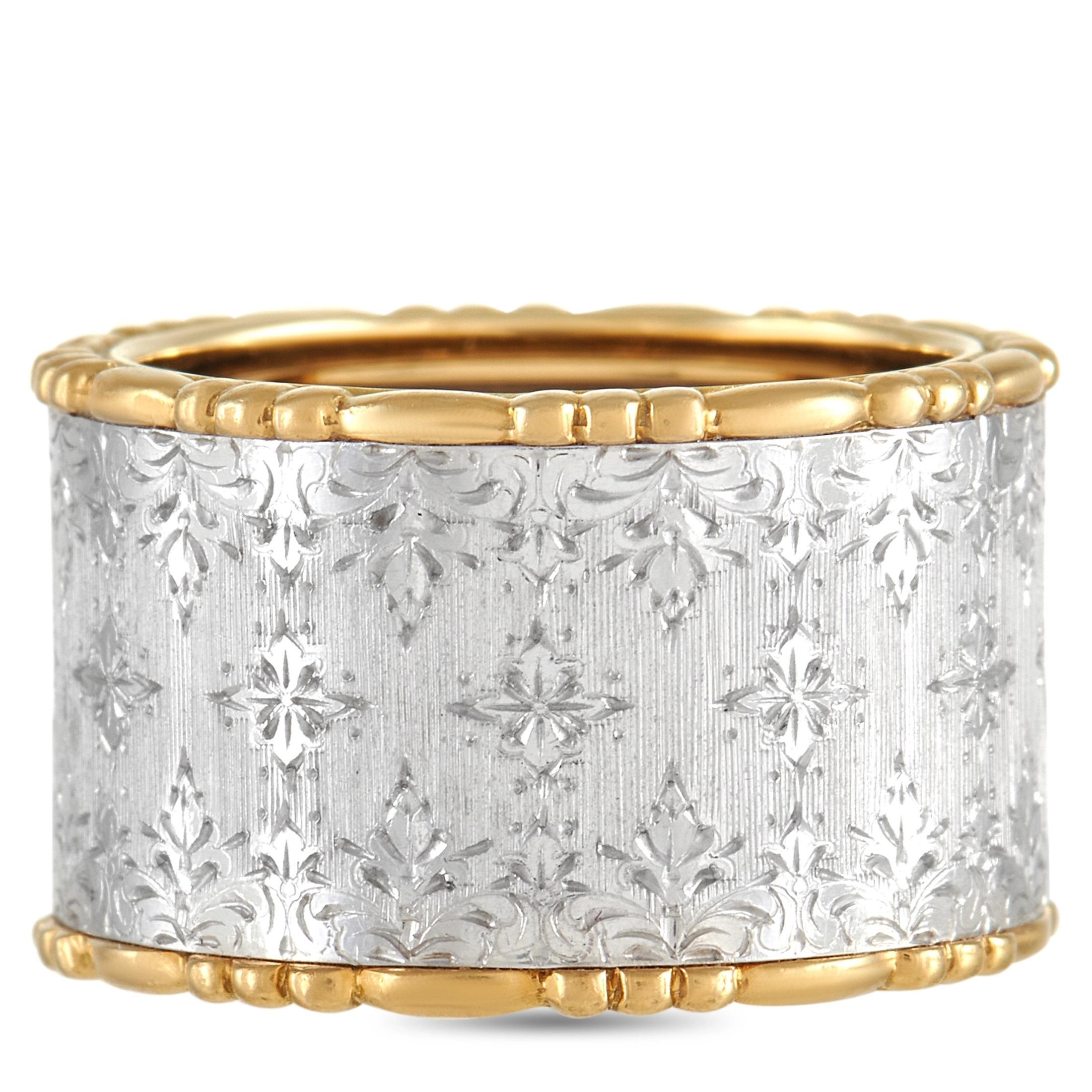 Women's Buccellati 18K White and Yellow Gold Wide Band Ring
