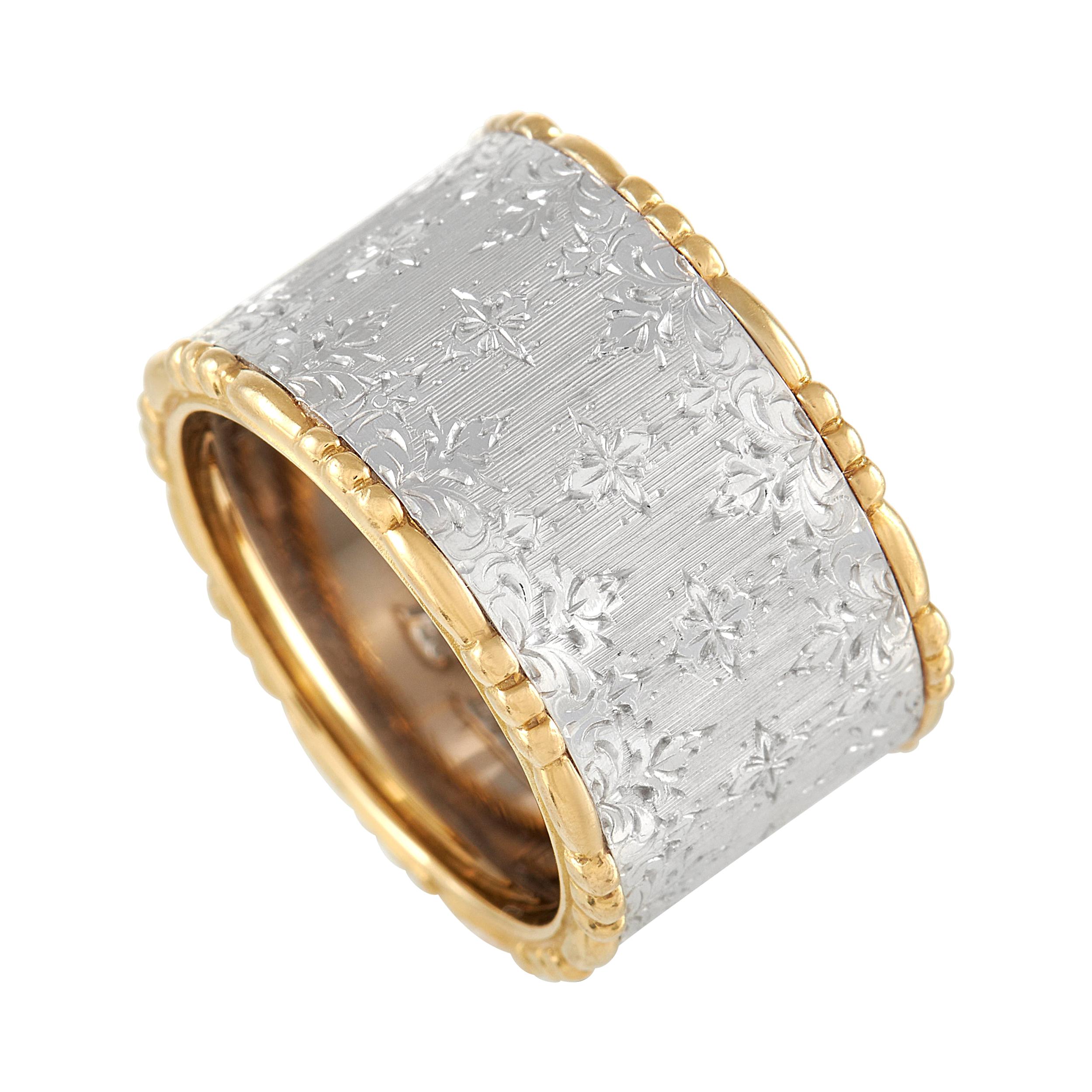 Buccellati 18K White and Yellow Gold Wide Band Ring