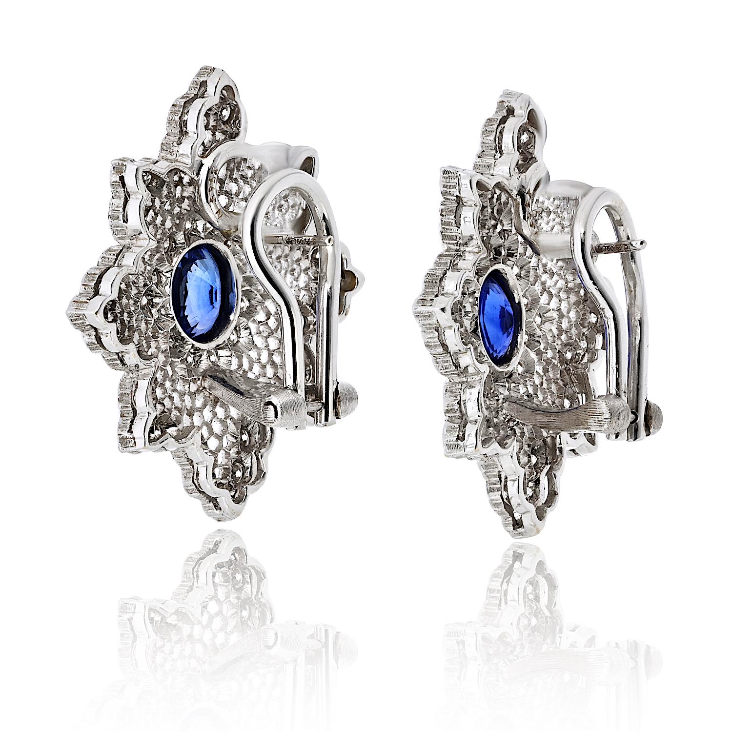 Buccellati 18K Weißgold Diamant und Saphir Spitze Ohrringe im Zustand „Hervorragend“ im Angebot in New York, NY