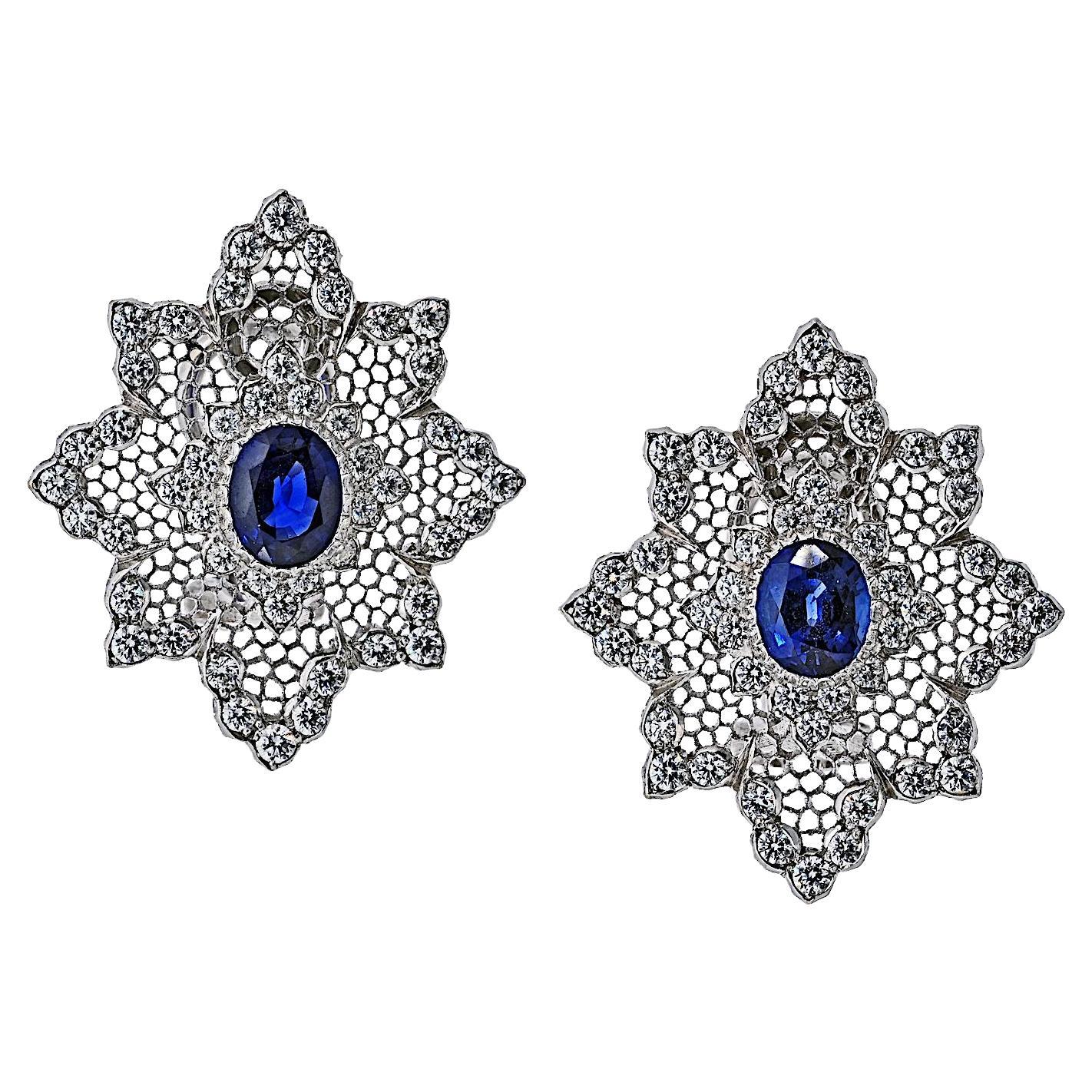 Buccellati 18K Weißgold Diamant und Saphir Spitze Ohrringe im Angebot