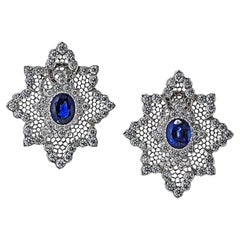 Buccellati 18K White Gold Diamond And Sapphire Lace Earrings